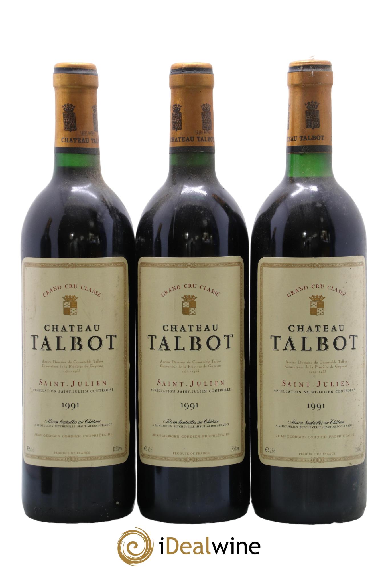 Château Talbot 4ème Grand Cru Classé 1991 - Lot de 3 bouteilles - 0