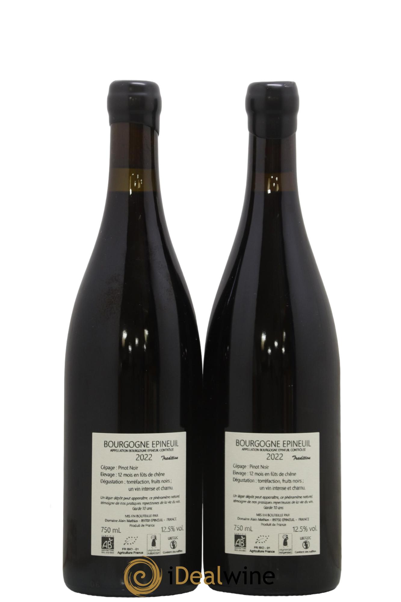 Bourgogne Epineuil Tradition Domaine Alain Mathias 2022 - Lot de 2 bouteilles - 1