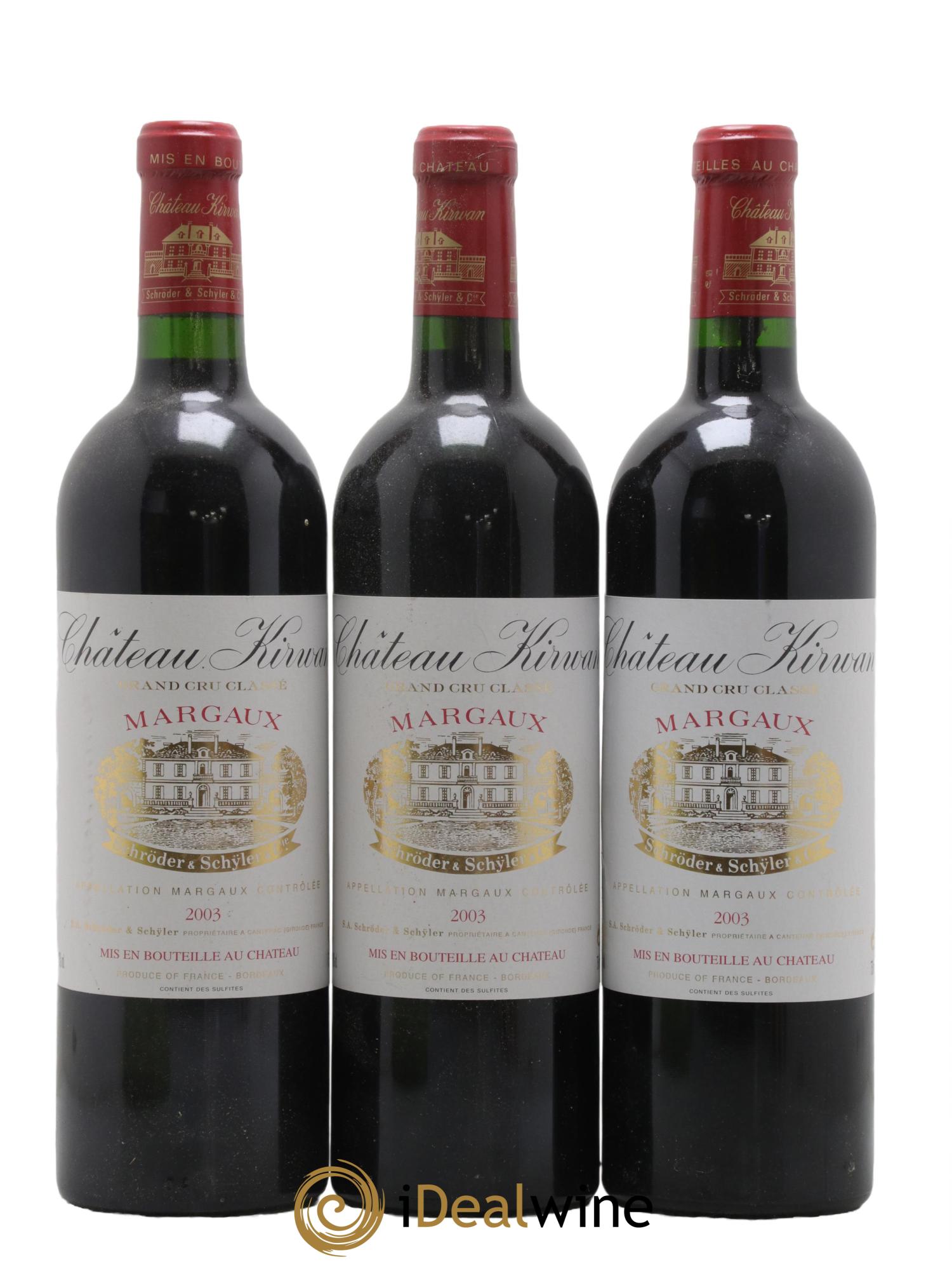 Château Kirwan 3ème Grand Cru Classé 2003 - Lot de 3 bouteilles - 0