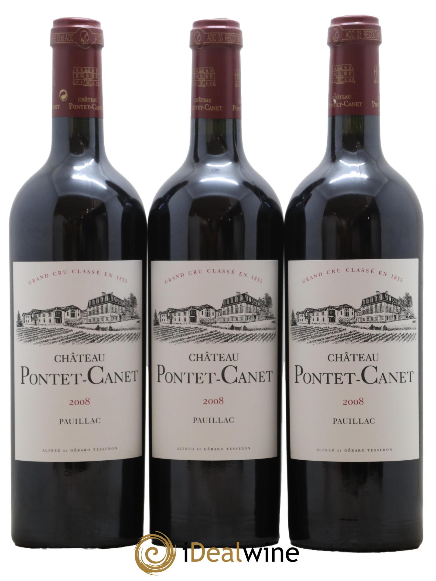 Château Pontet Canet 5ème Grand Cru Classé 2008 - Lot de 3 bouteilles - 0