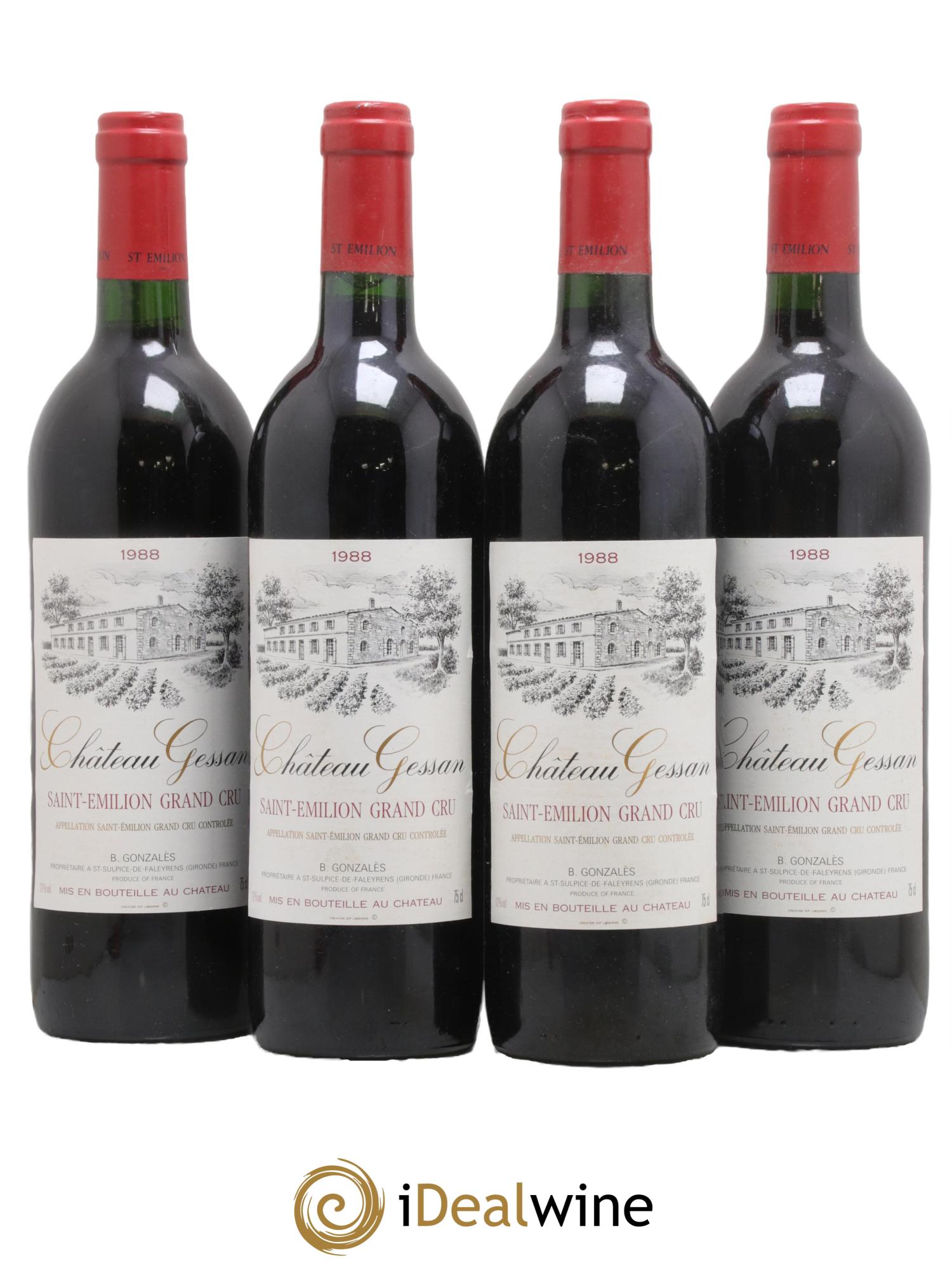 Saint-Émilion Grand Cru Château Gessan 1988 - Lotto di 4 bottiglie - 0