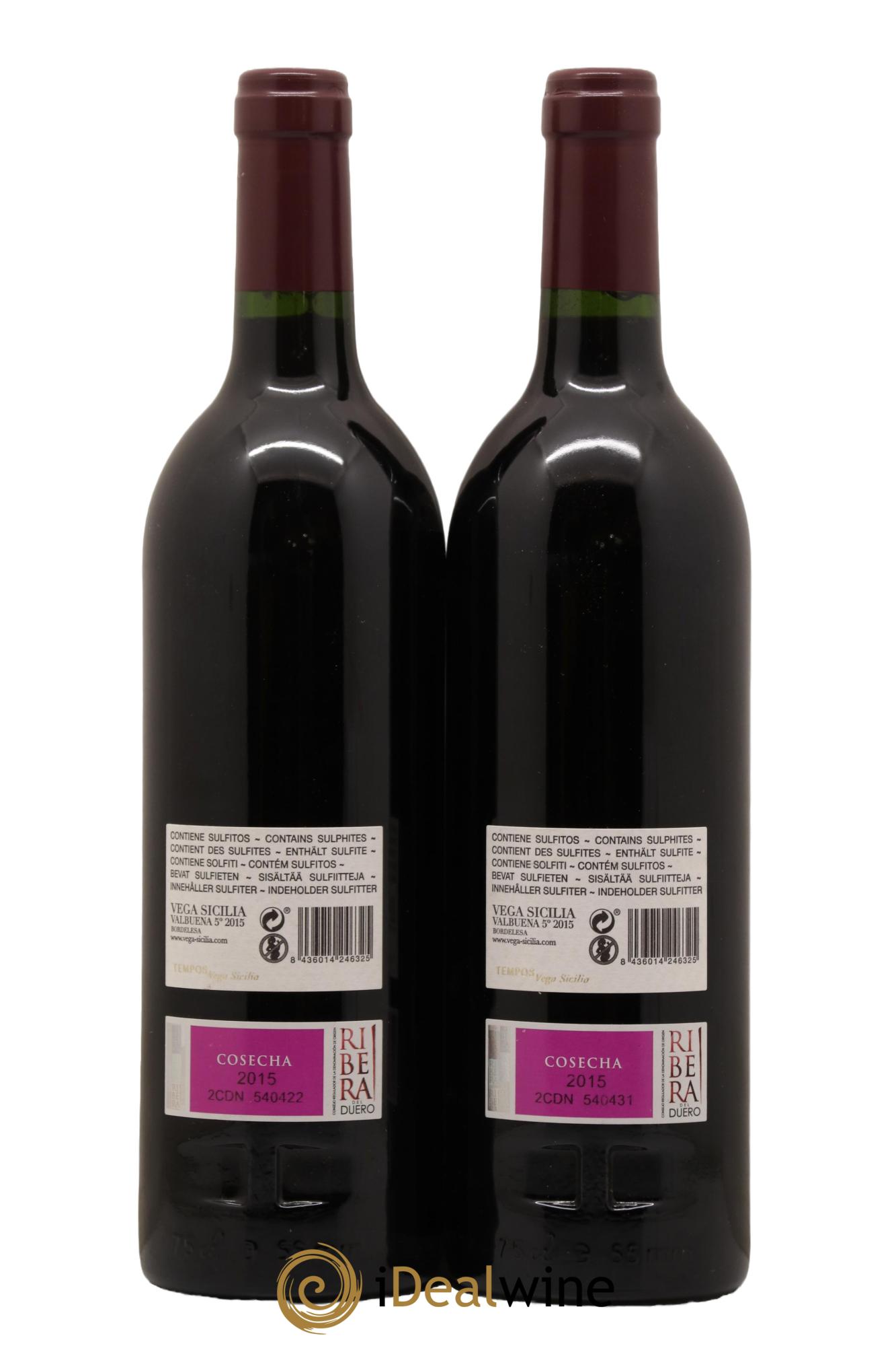 Ribera Del Duero DO Vega Sicilia Valbuena 5 ano Famille Alvarez 2015 - Lot de 2 bouteilles - 1