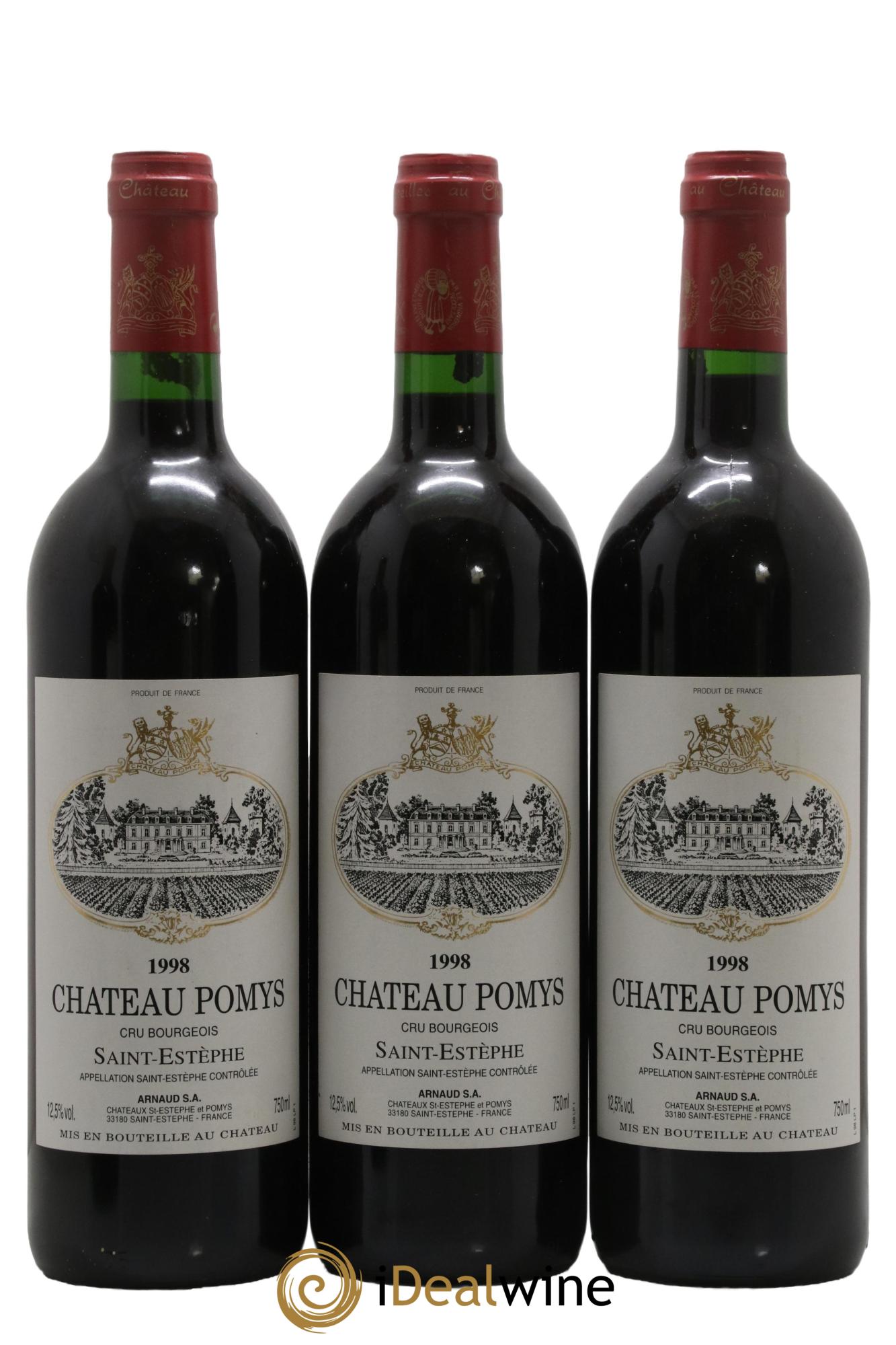 Château Pomys Cru Bourgeois 1998 - Lot de 3 bouteilles - 0
