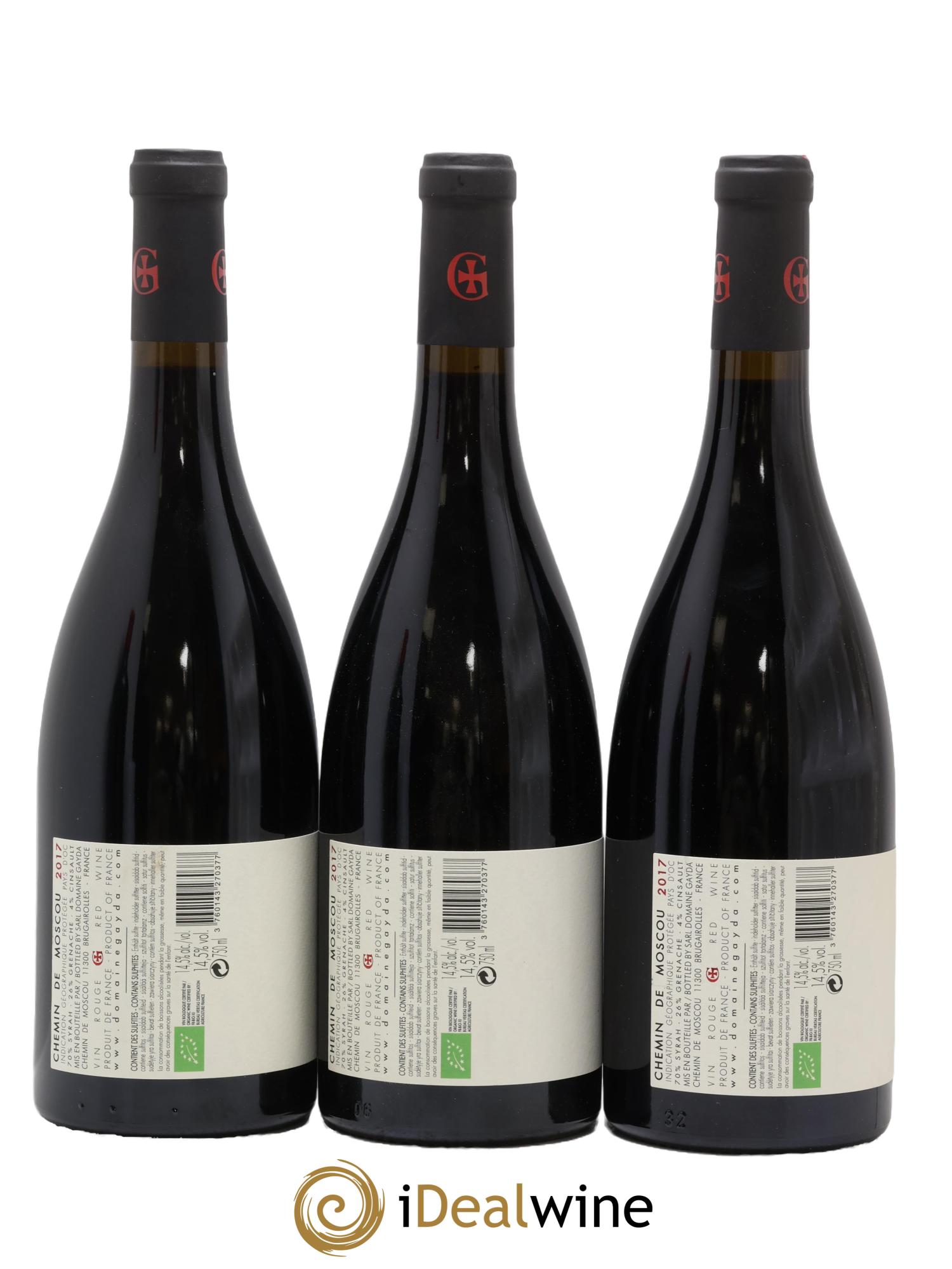 IGP Pays d'Oc (Vin de Pays d'Oc) Chemin de Moscou Domaine Gayda 2017 - Lot de 3 bouteilles - 1