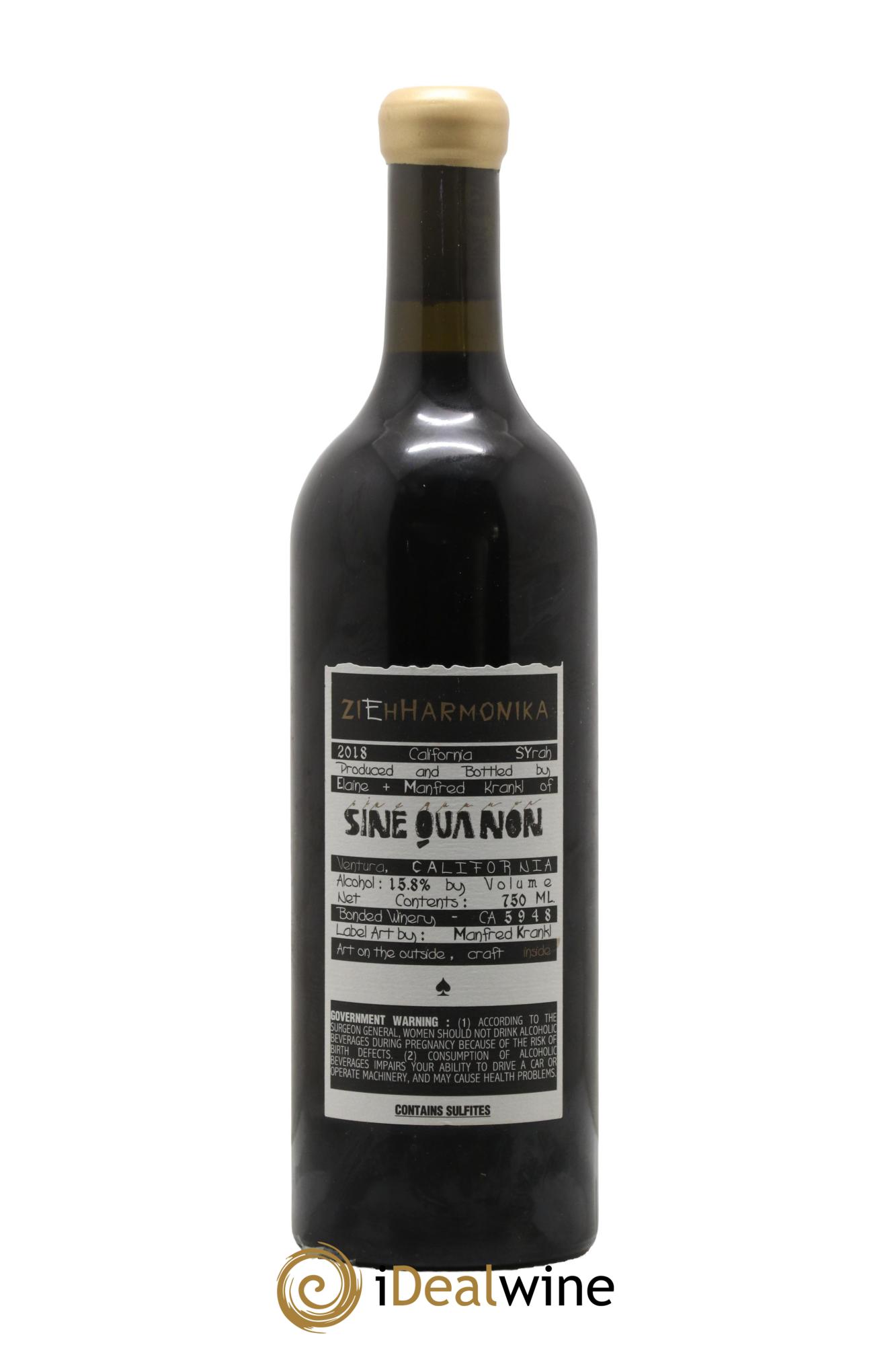 Californie Sine Qua Non Syrah ZiEhHarmonika Manfred Krankl 2018 - Lot de 1 bouteille - 1