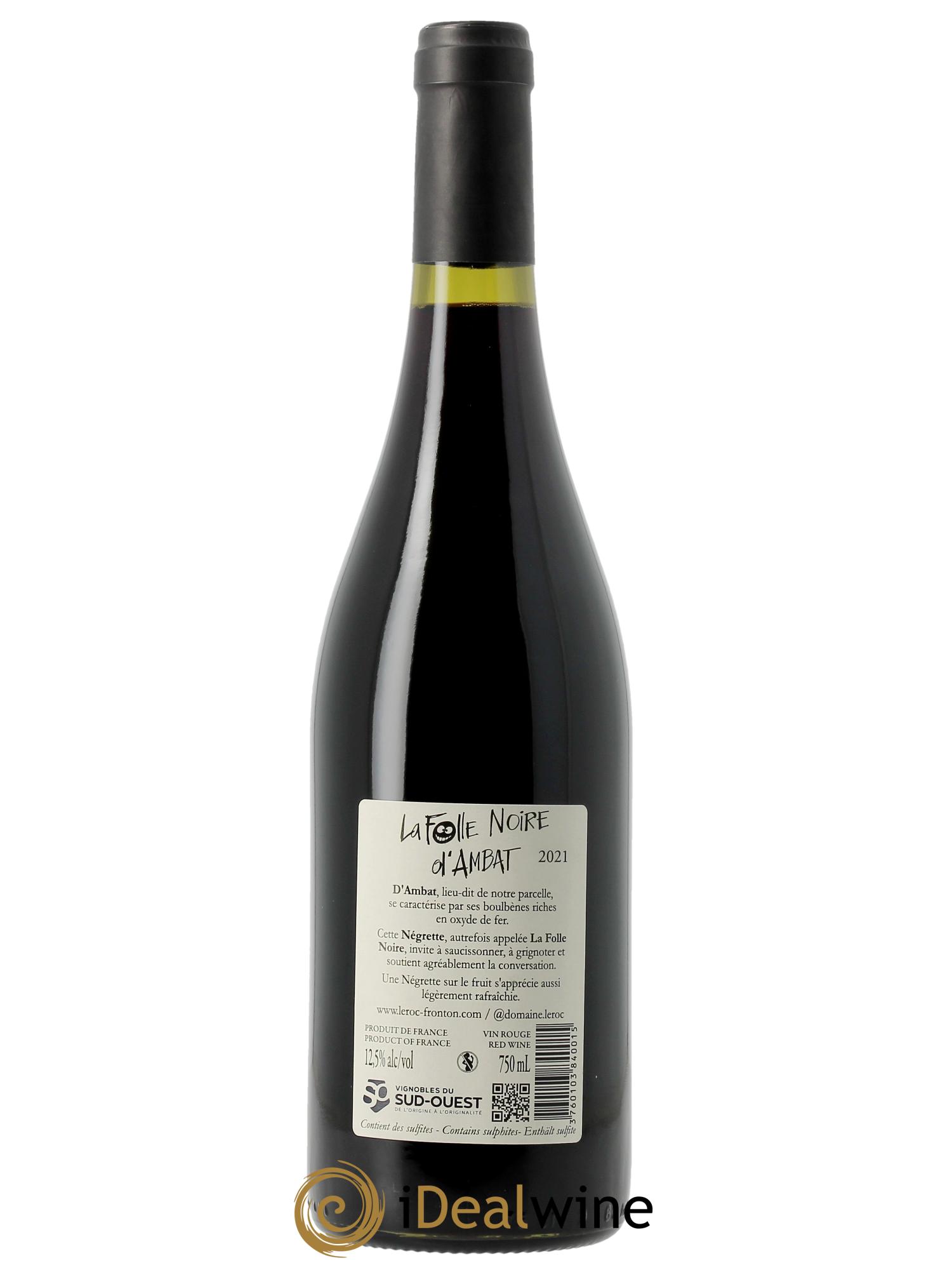 Fronton Le Roc La Folle Noire d'Ambat Jean-Luc Ribes 2021 - Lot de 1 bouteille - 1