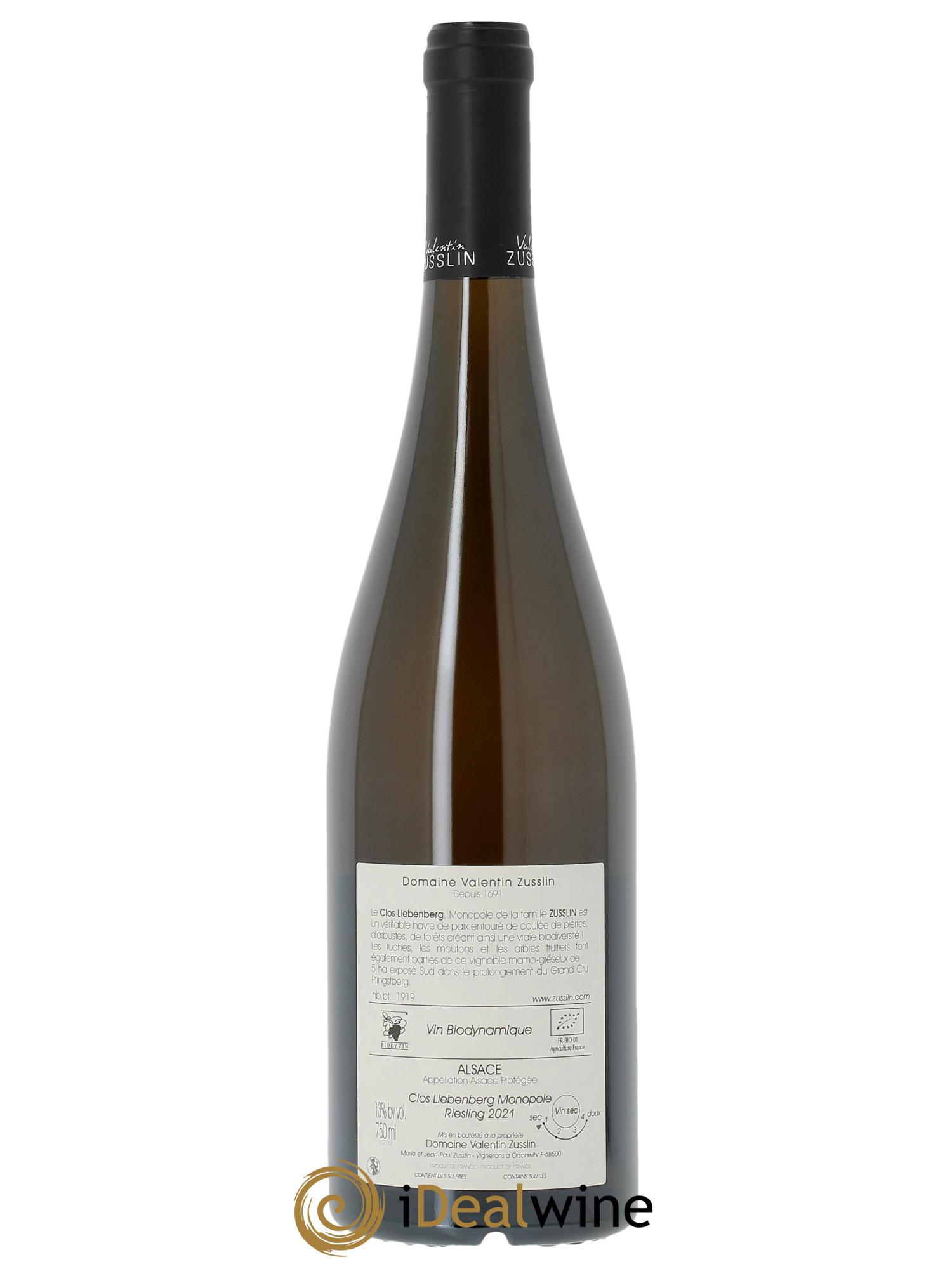 Alsace Riesling Clos Liebenberg Valentin Zusslin (Domaine)  2021 - Lot de 1 bouteille - 1