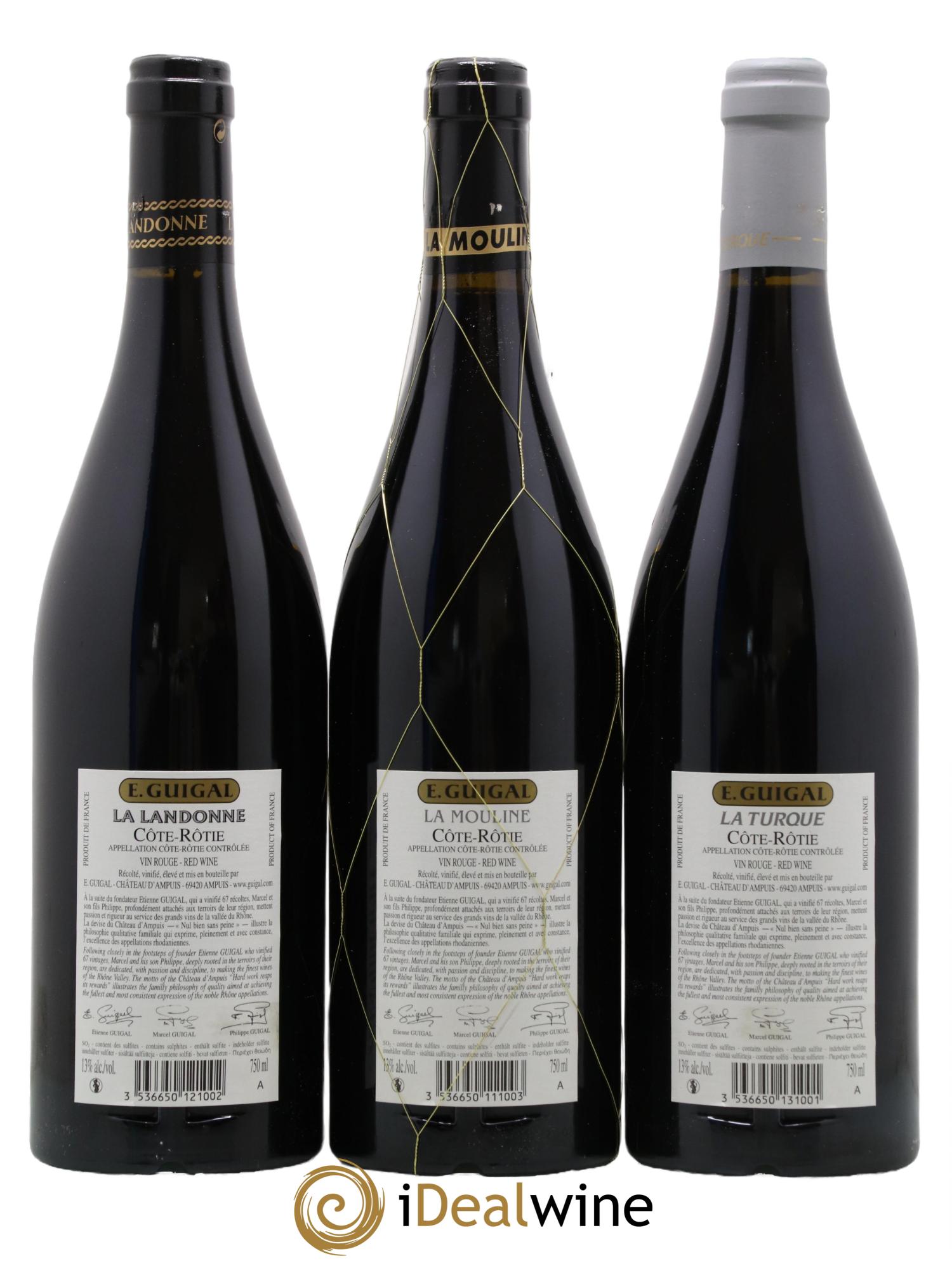Côte-Rôtie Guigal Trilogie La Turque - La Landonne - La Mouline 2011 - Lot de 3 bouteilles - 1