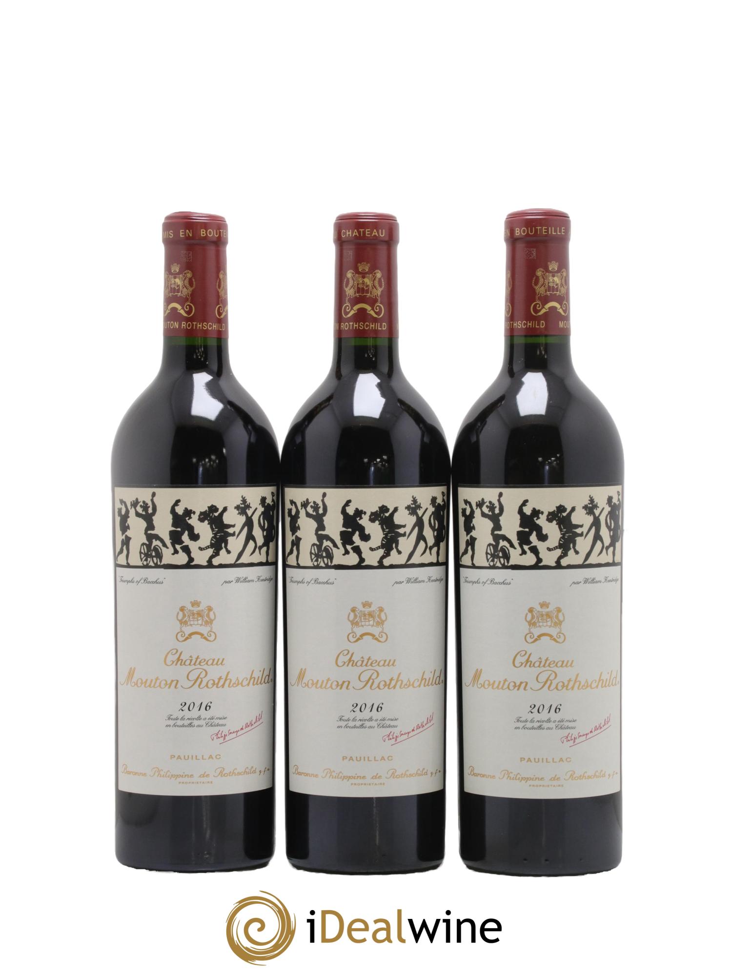 Château Mouton Rothschild 1er Grand Cru Classé 2016 - Lot de 3 bouteilles - 0