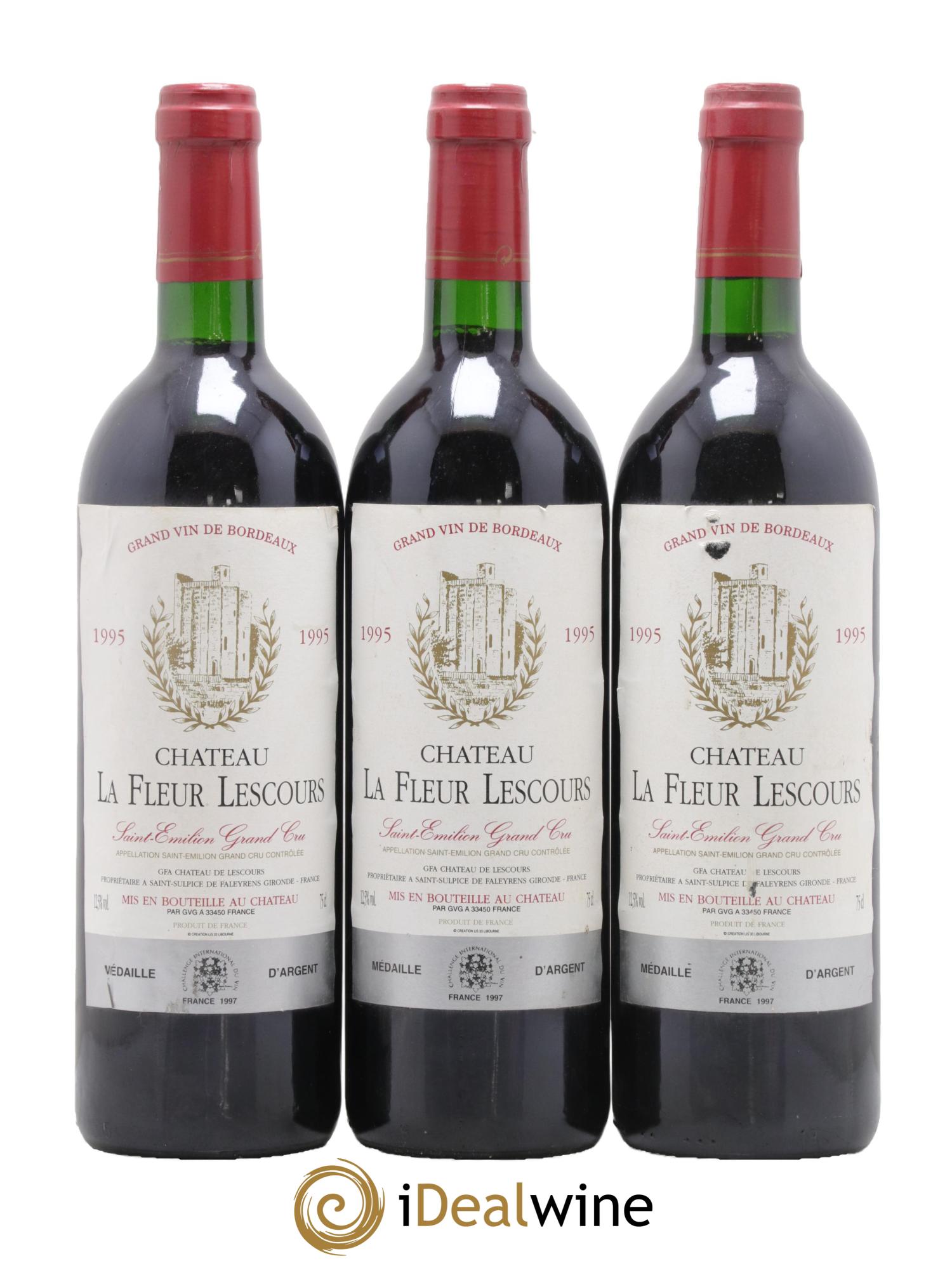 Saint-Émilion Château La Fleur Lescours 1995 - Lot de 3 bouteilles - 0