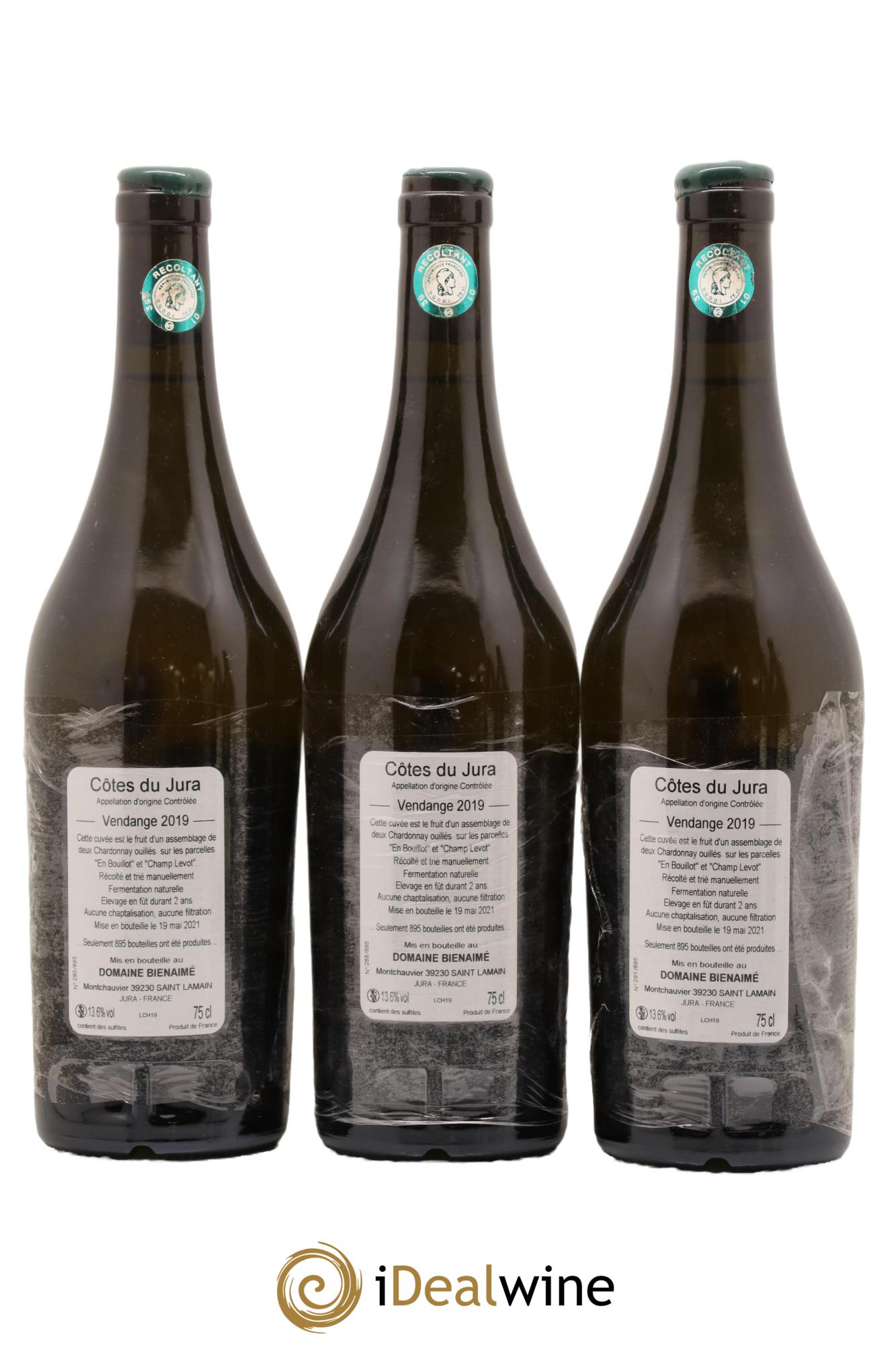 Côtes du Jura Chardonnay Bruno Bienaimé 2019 - Lot de 3 bouteilles - 1