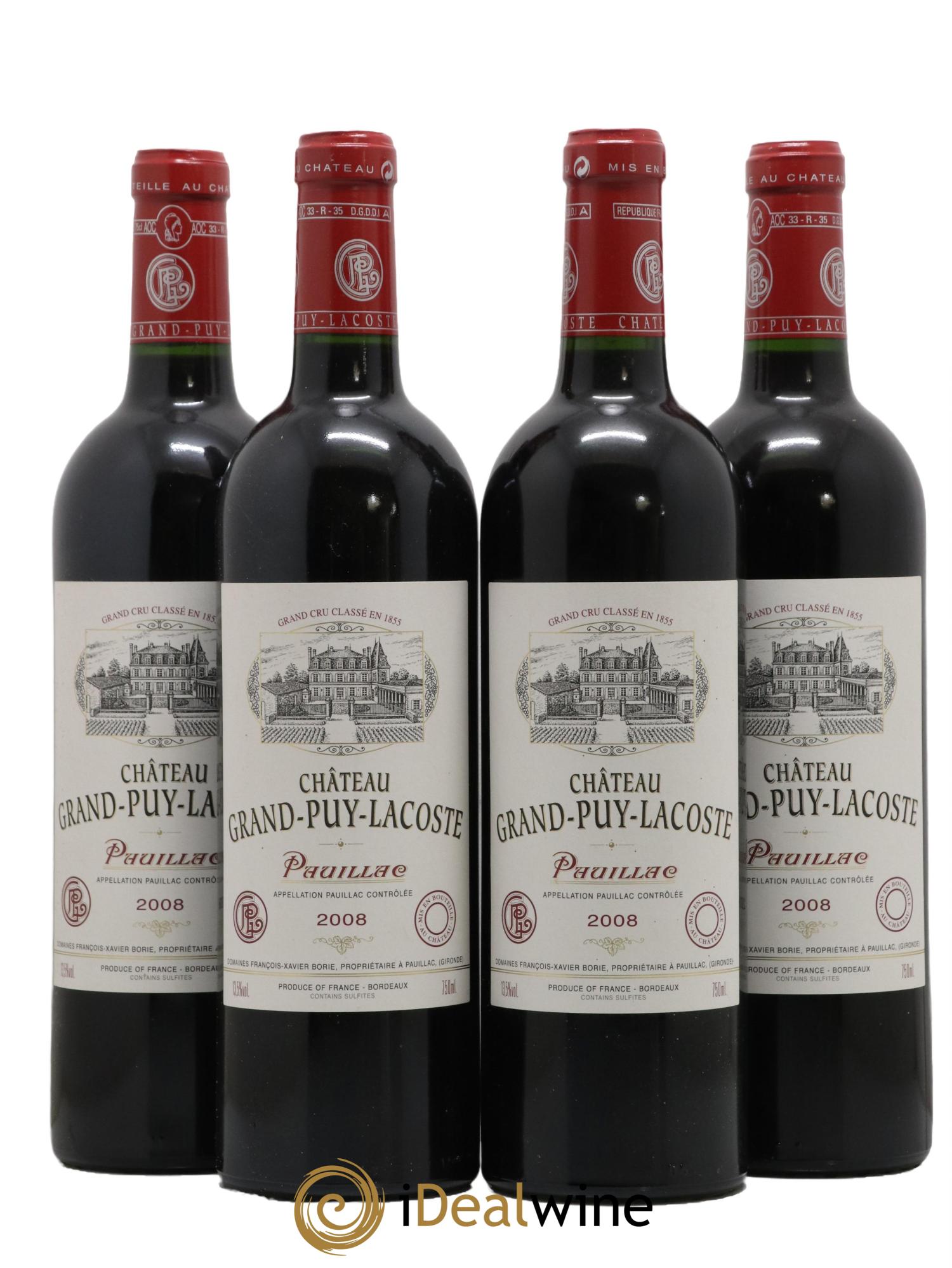 Château Grand Puy Lacoste 5ème Grand Cru Classé 2008 - Lot de 4 bouteilles - 0