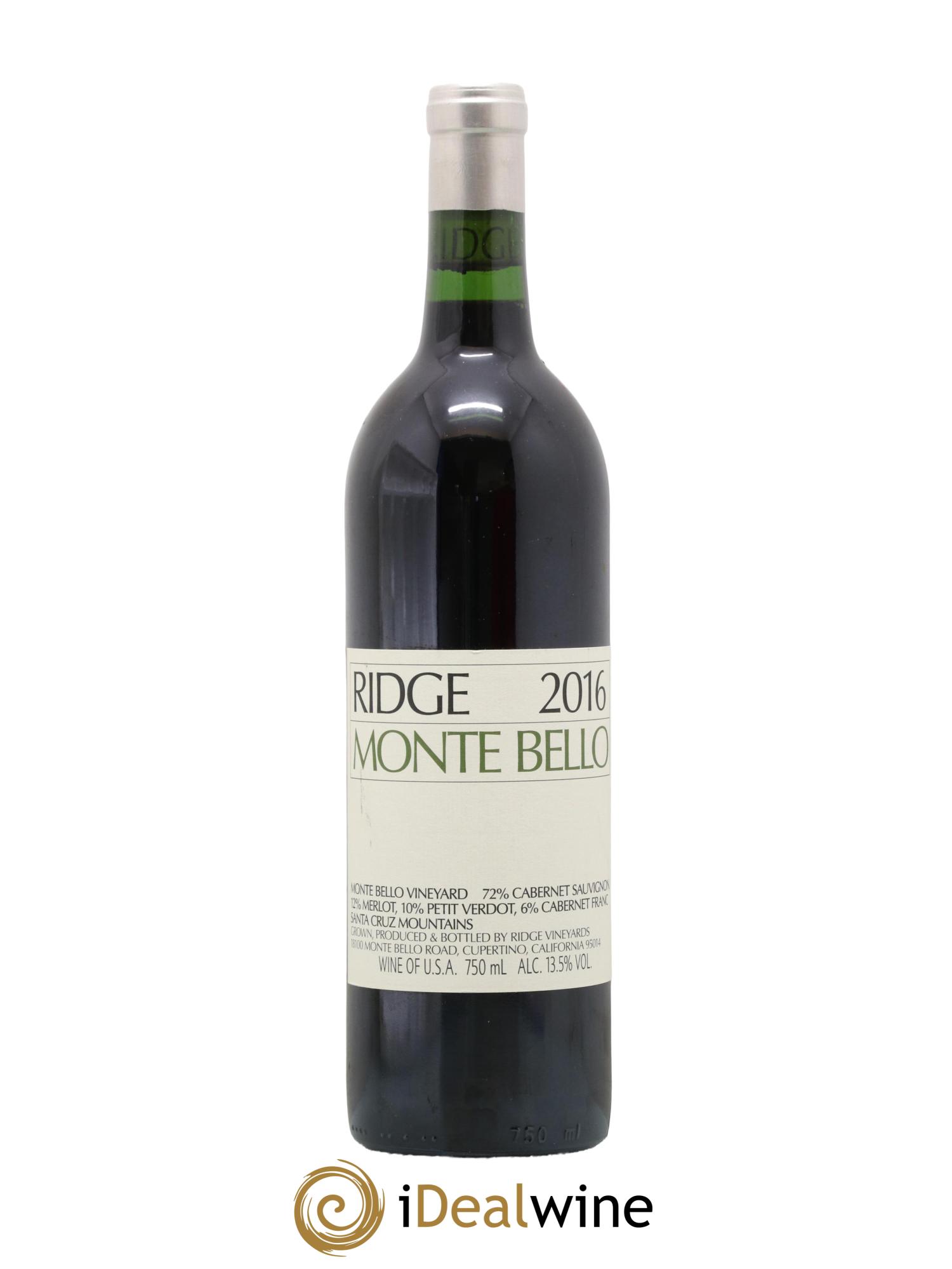 Santa Cruz Mountains Monte Bello Ridge Vineyards 2016 - Lot de 1 bouteille - 0