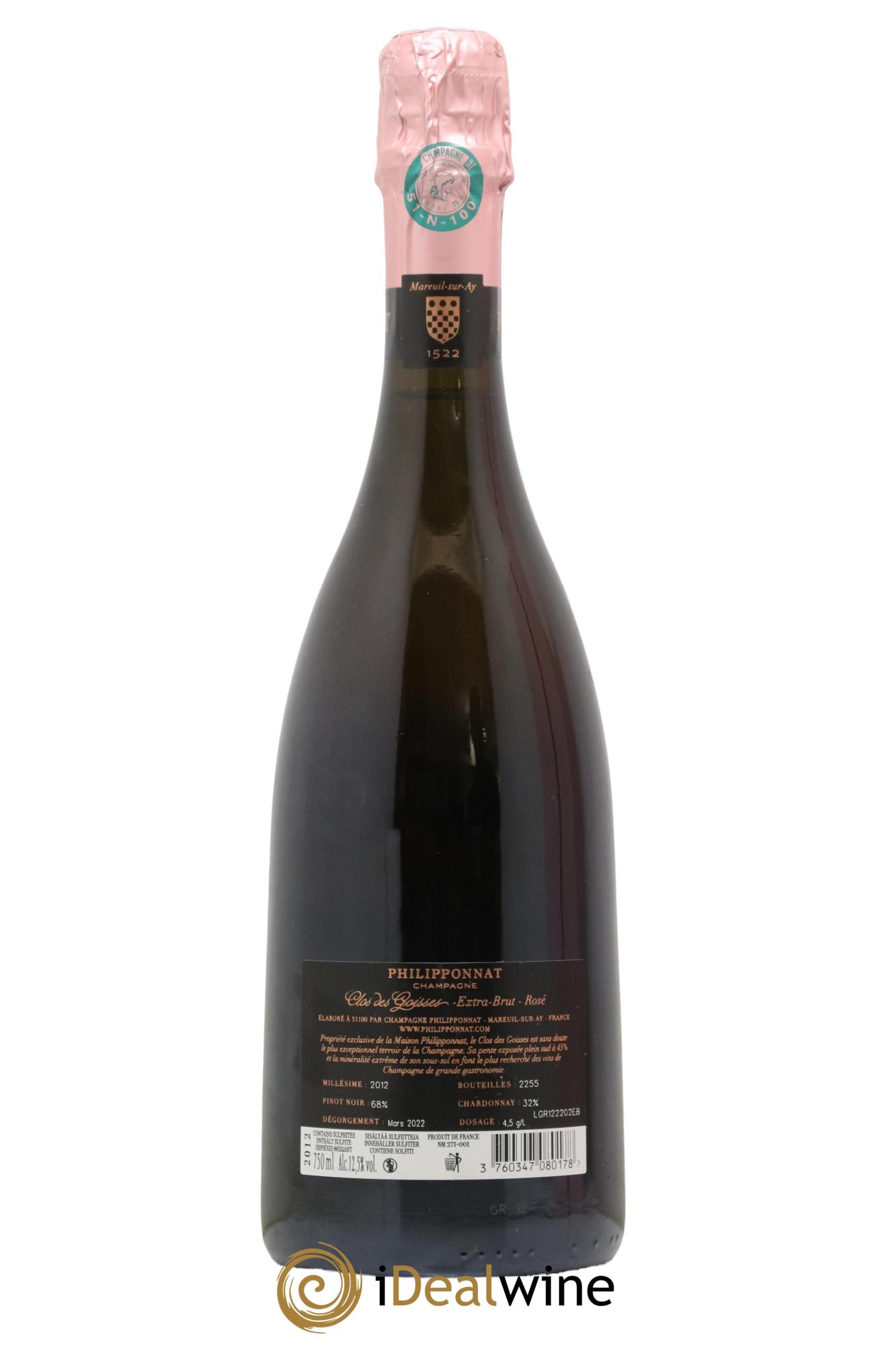 Clos des Goisses Juste Rosé Brut Philipponnat 2012 - Lotto di 1 bottiglia - 2