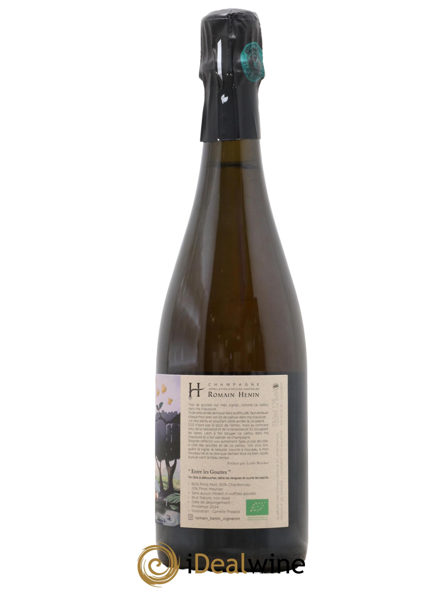 Champagne Brut Nature Entre Les Gouttes Romain Henin - Lot de 1 bouteille - 1
