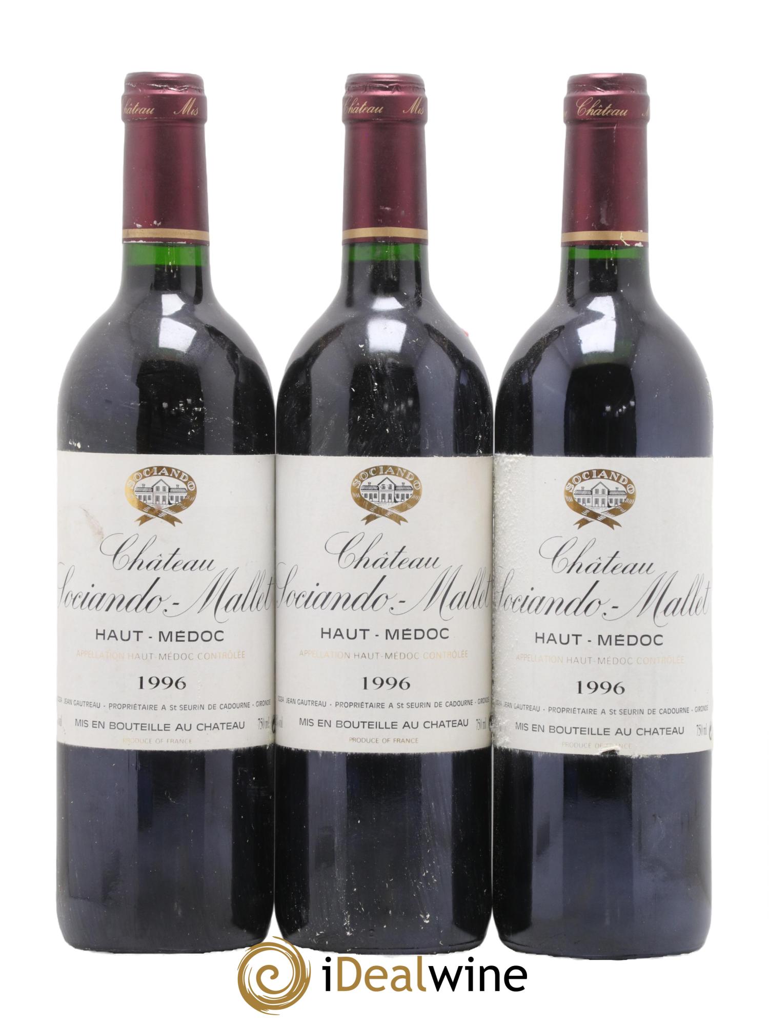 Château Sociando Mallet 1996 - Lotto di 3 bottiglie - 0
