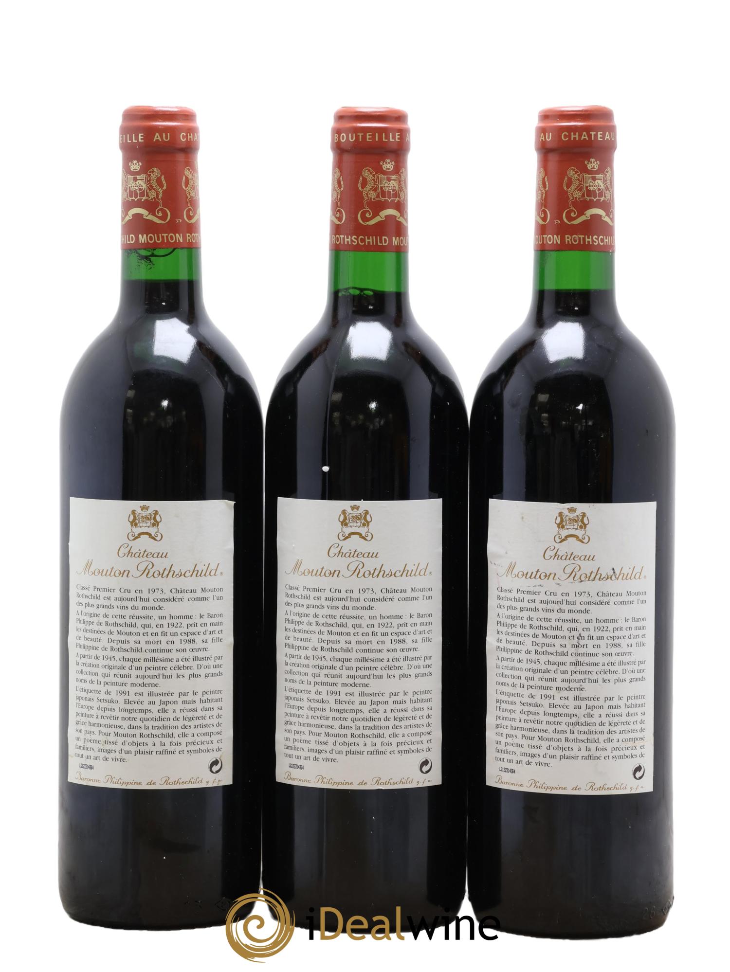Château Mouton Rothschild 1er Grand Cru Classé 1991 - Posten von 3 Flaschen - 1