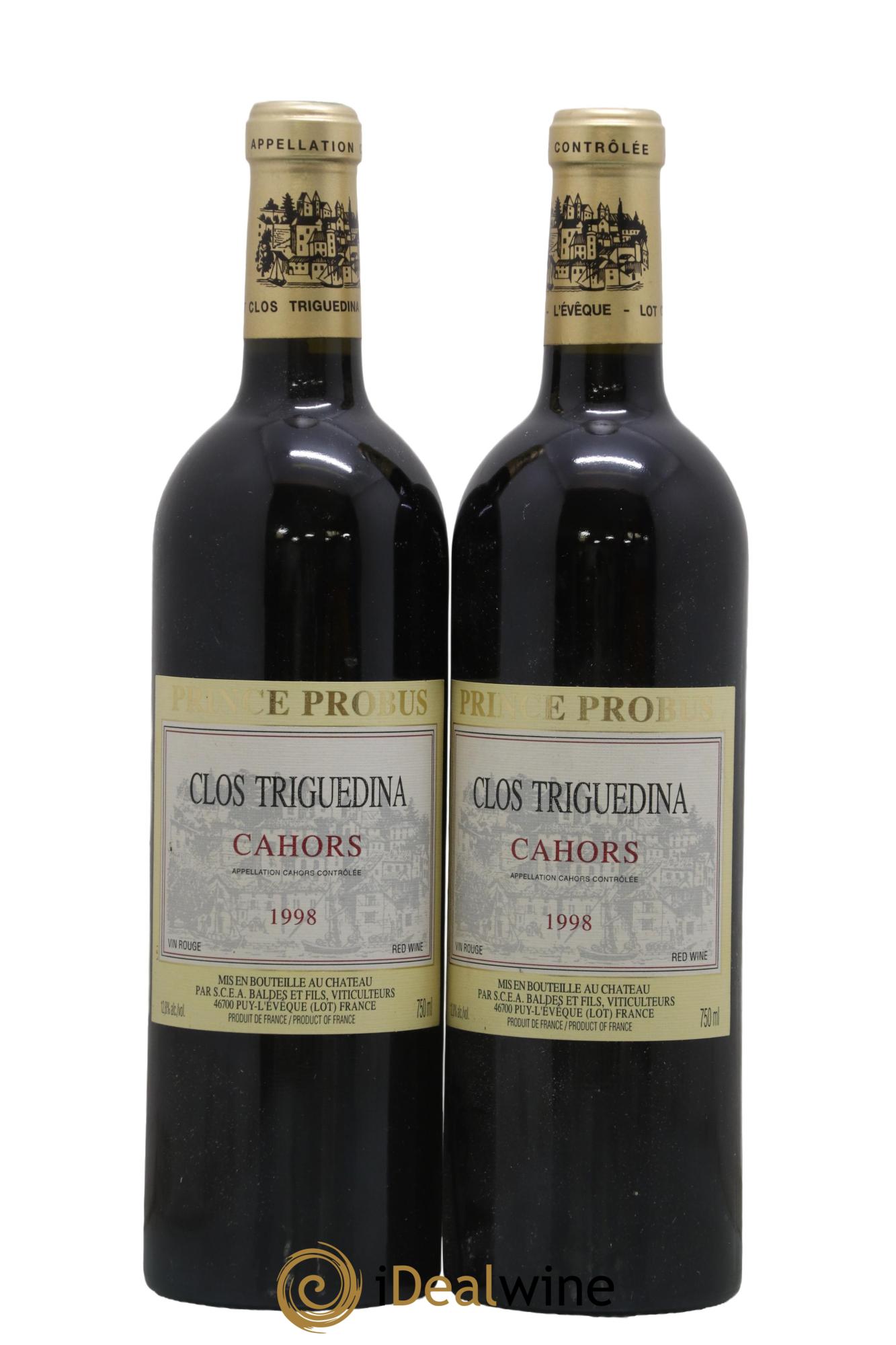 Cahors Clos Triguedina Probus Jean-Luc Baldès 1998 - Lot de 2 bouteilles - 0