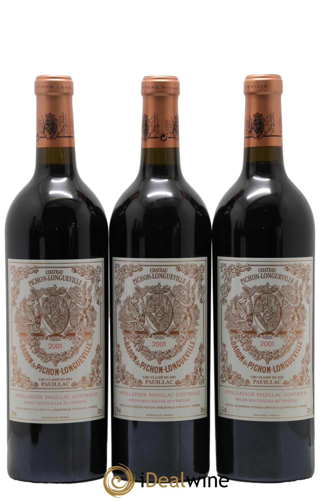 Pichon Longueville Baron 2ème Grand Cru Classé 2001 - Lot de 3 bouteilles - 0
