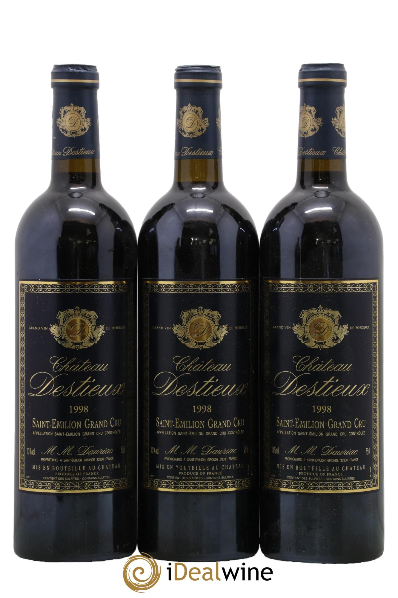 Château Destieux Grand Cru Classé 1998 - Posten von 3 Flaschen - 0