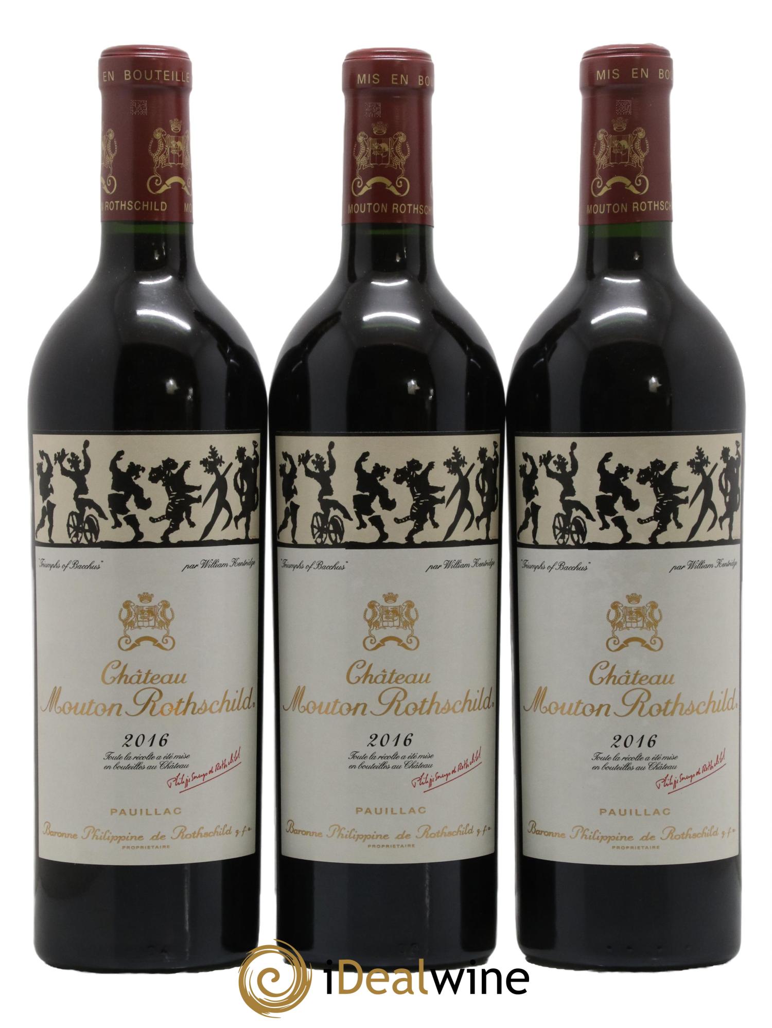 Château Mouton Rothschild 1er Grand Cru Classé 2016 - Lot de 3 bouteilles - 0