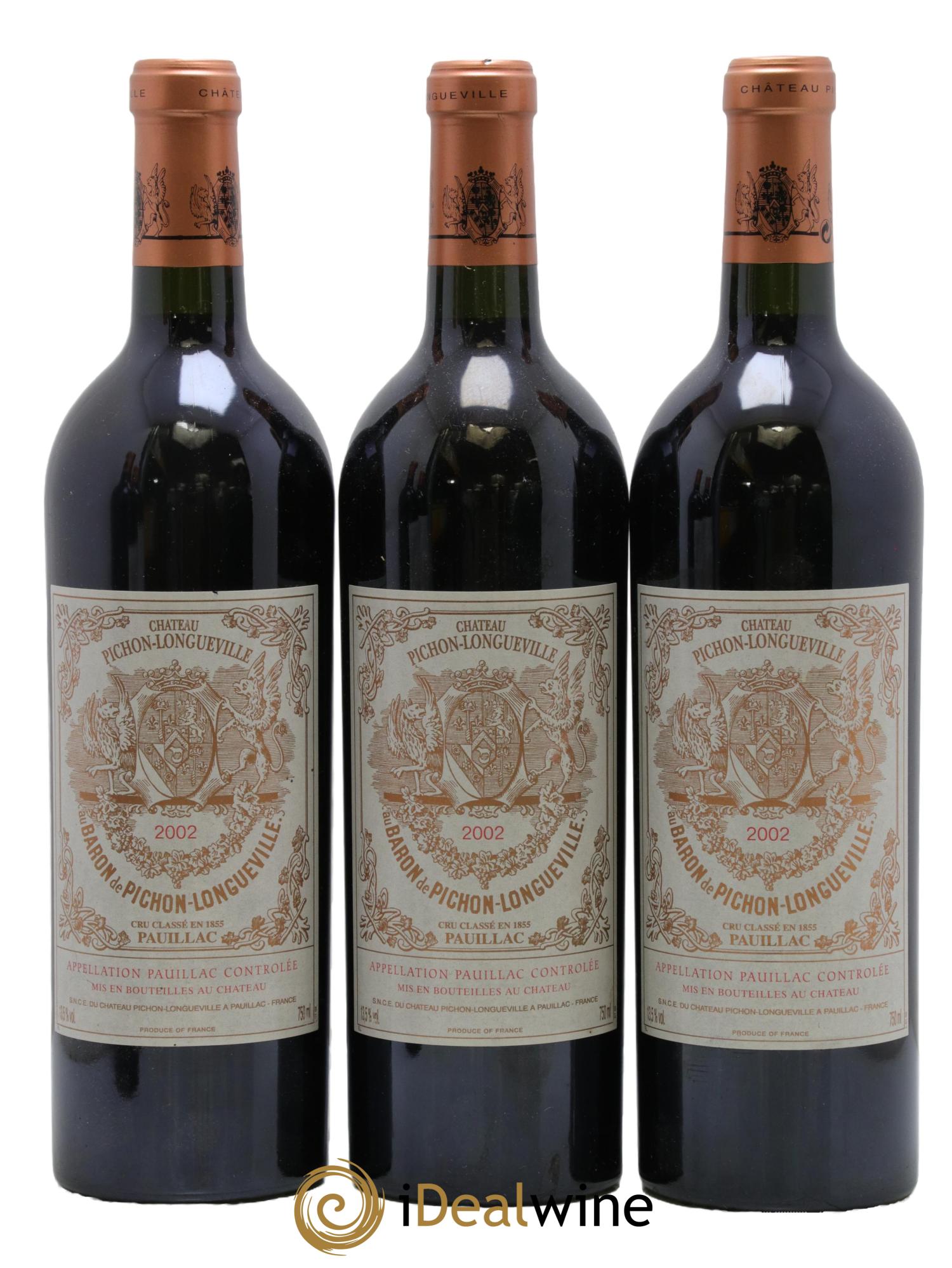 Pichon Longueville Baron 2ème Grand Cru Classé 2002 - Lot of 3 bottles - 0