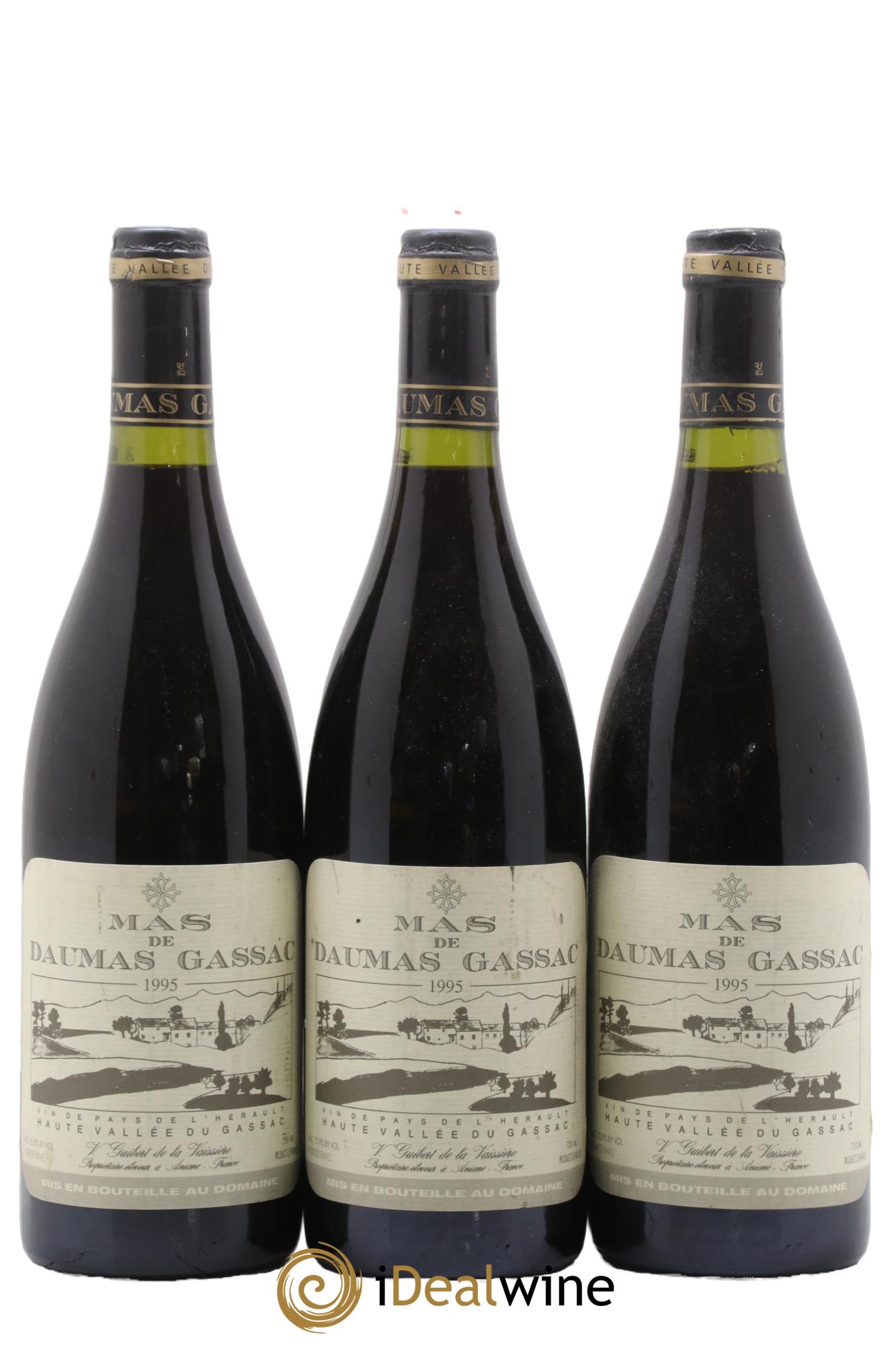 IGP St Guilhem-le-Désert - Cité d'Aniane Mas Daumas Gassac Famille Guibert de La Vaissière 1995 - Lot of 3 bottles - 0