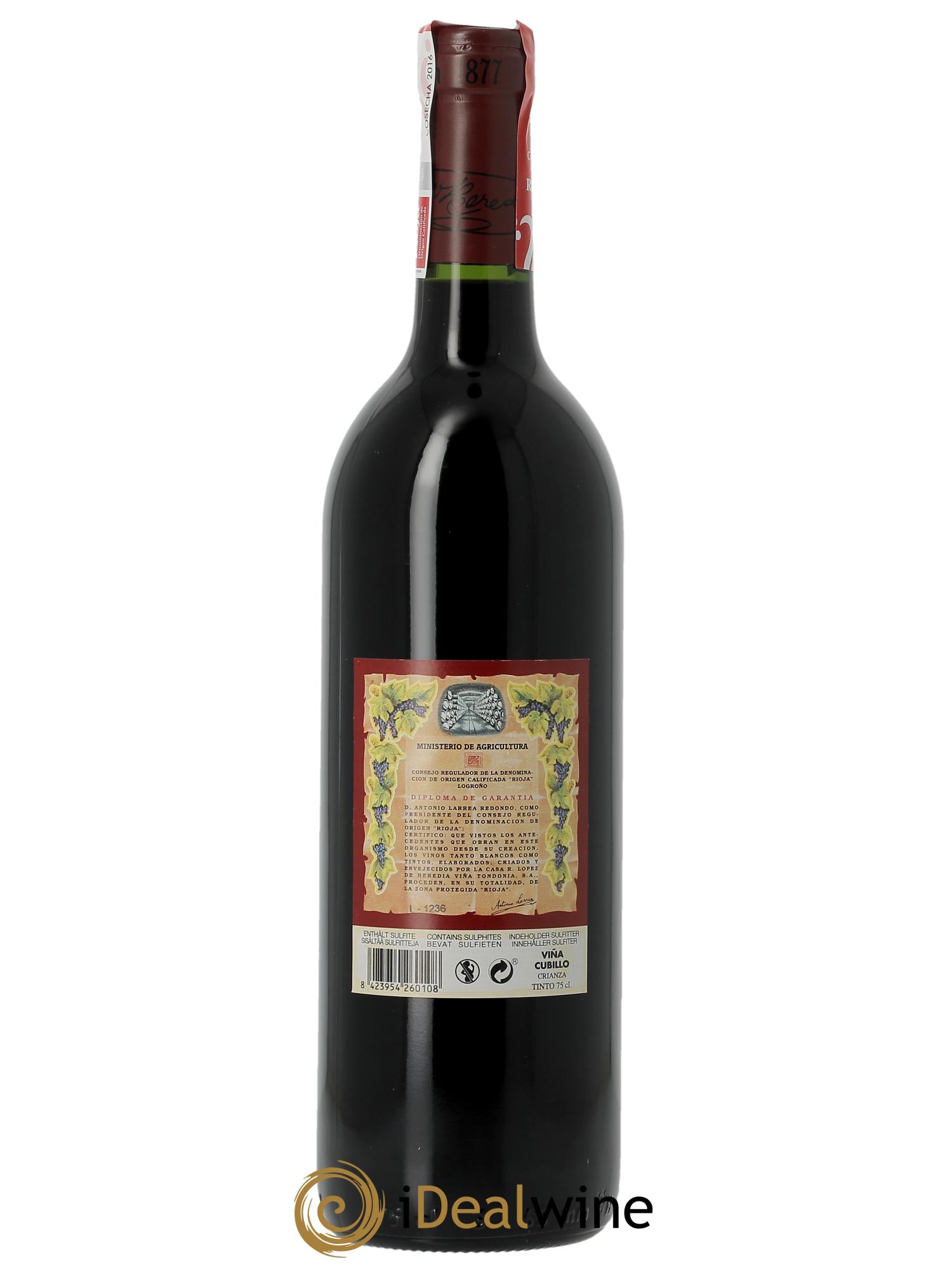 Rioja DOC Viña Cubillo Crianza Vina Tondonia R. Lopez de Heredia 2016 - Lot of 1 bottle - 2