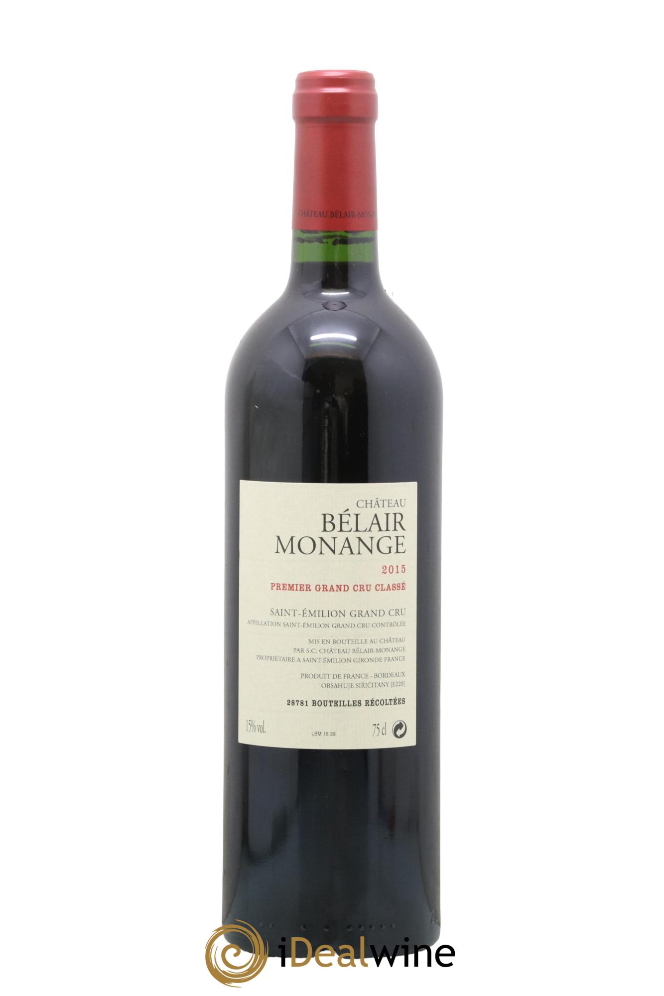 Château Belair (Belair-Monange) 1er Grand Cru Classé B 2015 - Lot de 1 bouteille - 1