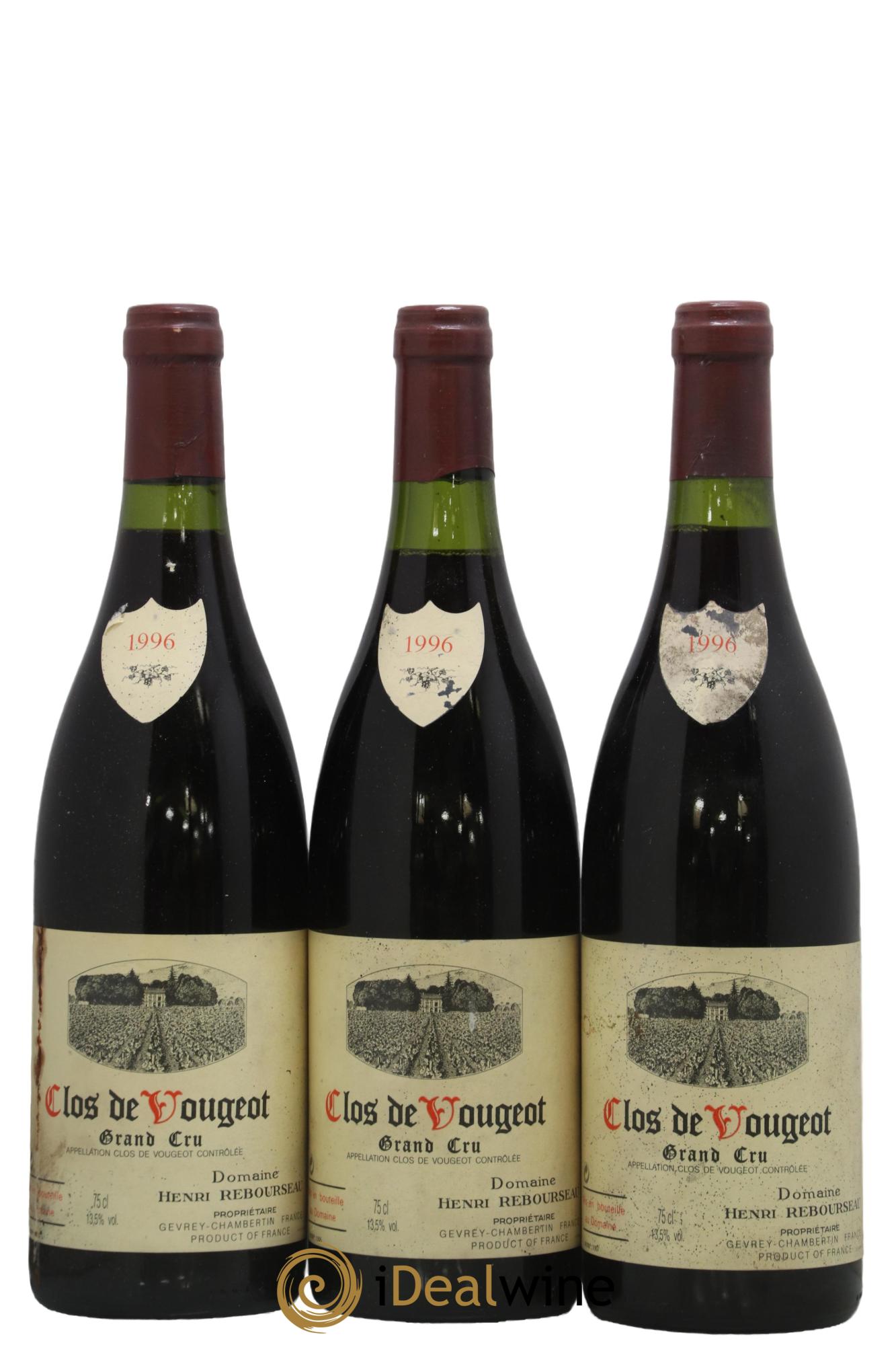 Clos de Vougeot Grand Cru Henri Rebourseau (Domaine) 1996 - Posten von 3 Flaschen - 0