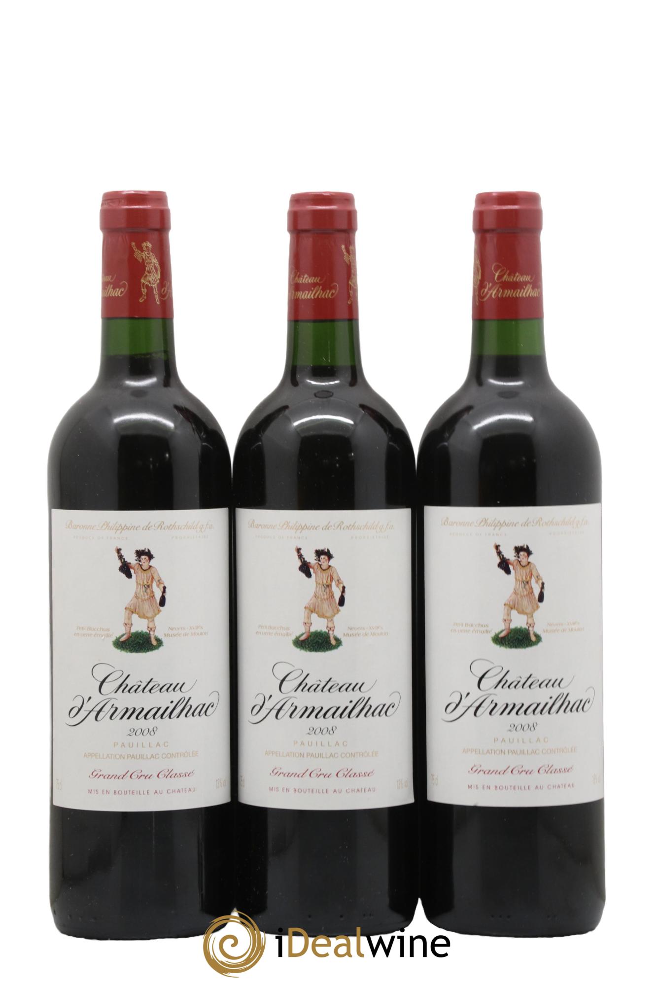 Château d' Armailhac - Mouton Baron(ne) Philippe 5ème Grand Cru Classé 2008 - Lot de 3 bouteilles - 0