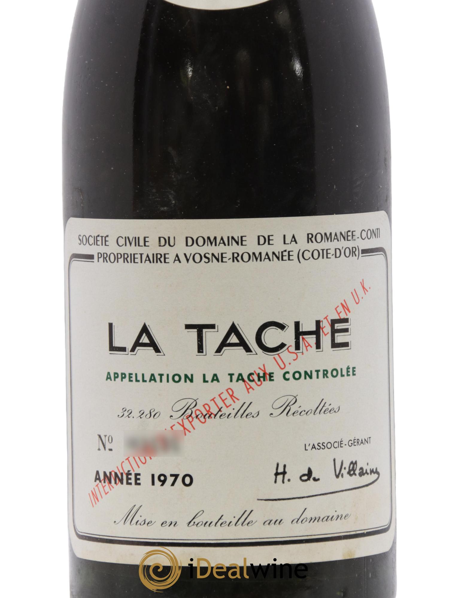 La Tâche Grand Cru Domaine de la Romanée-Conti 1970 - Lot of 1 bottle - 1