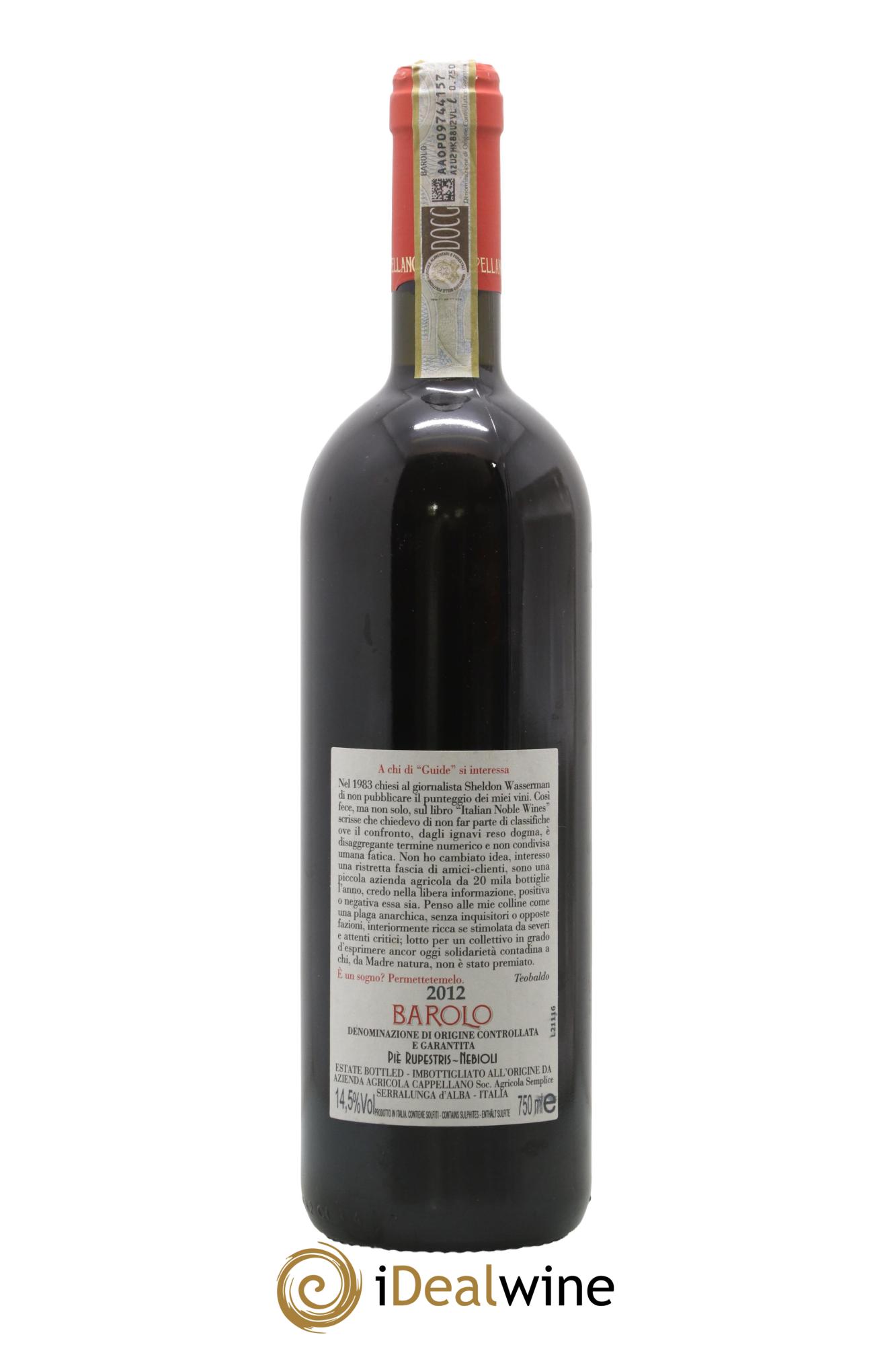 Barolo DOCG Pie Rupestris Cappellano 2012 - Lotto di 1 bottiglia - 1