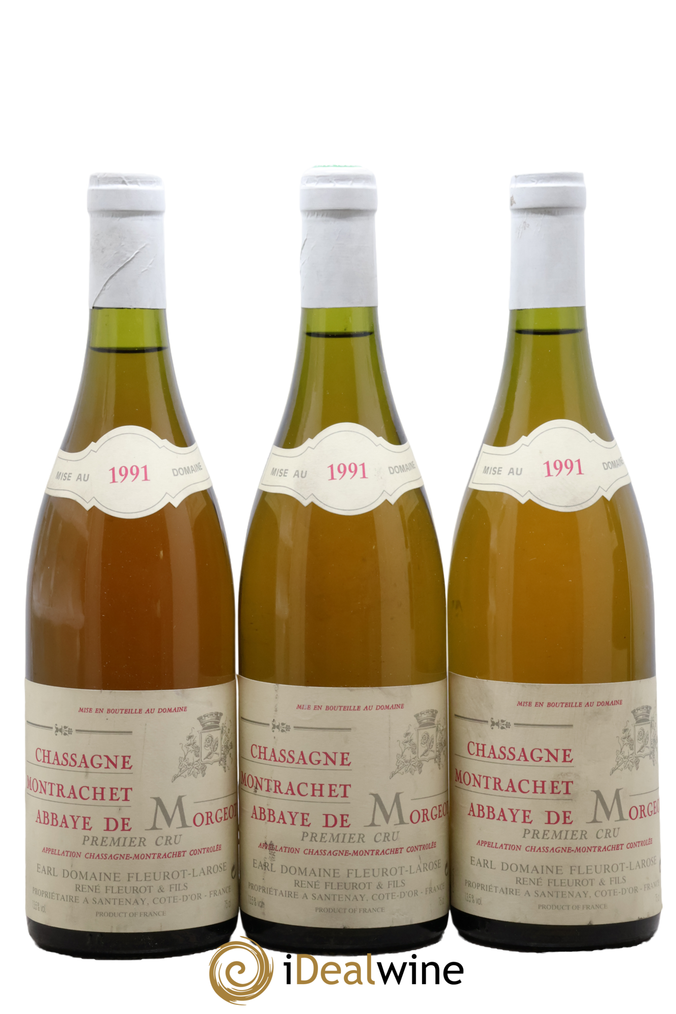 Chassagne-Montrachet 1er Cru Abbaye de Morgeot Fleurot Larose 1991 - Lot de 3 bouteilles - 0