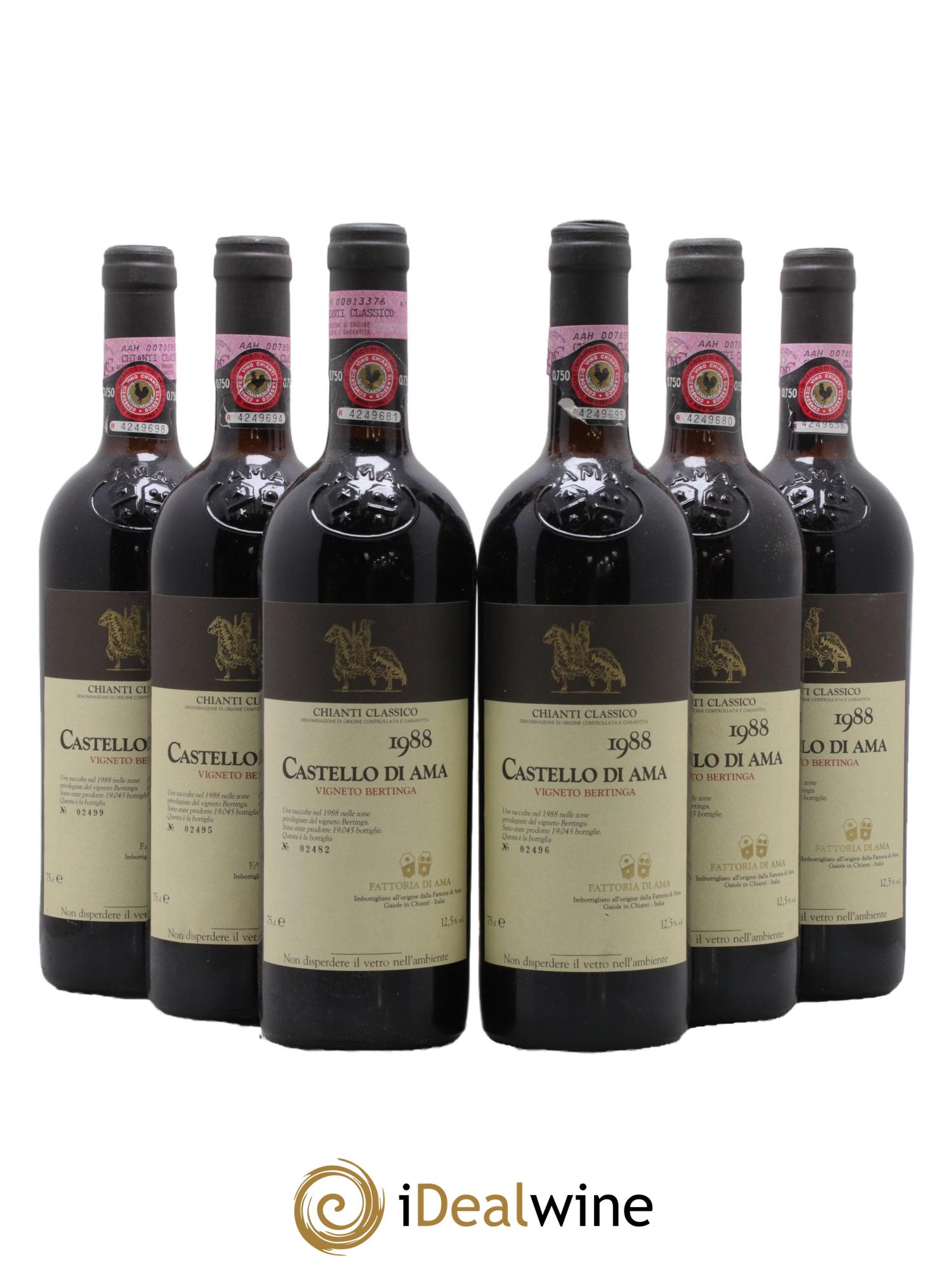Chianti Classico DOCG Vingeto Bertinga Castello di Ama 1988 - Lot de 6 bouteilles - 0
