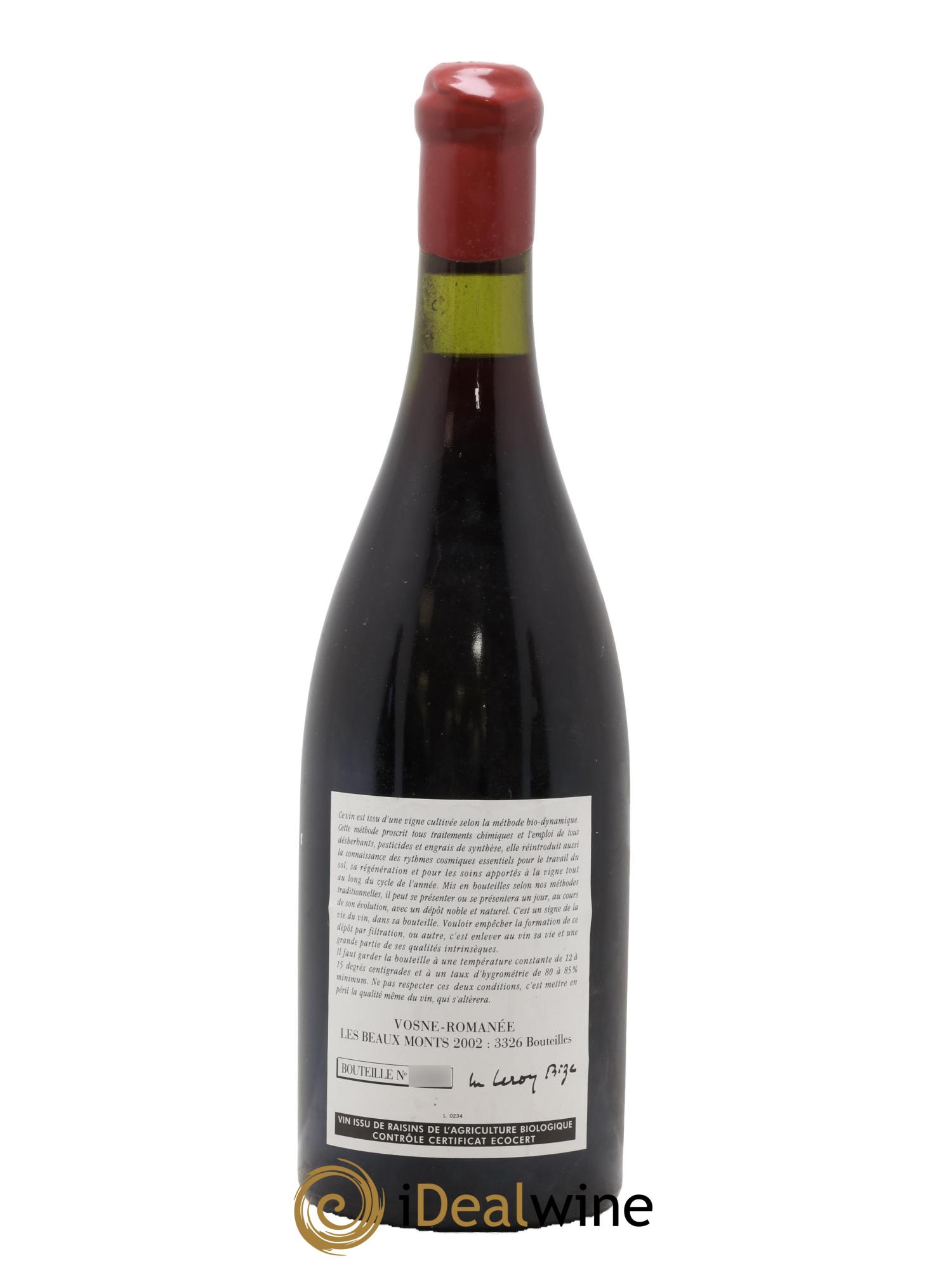 Vosne-Romanée 1er Cru Les Beaux-Monts Leroy (Domaine) 2002 - Lotto di 1 bottiglia - 1
