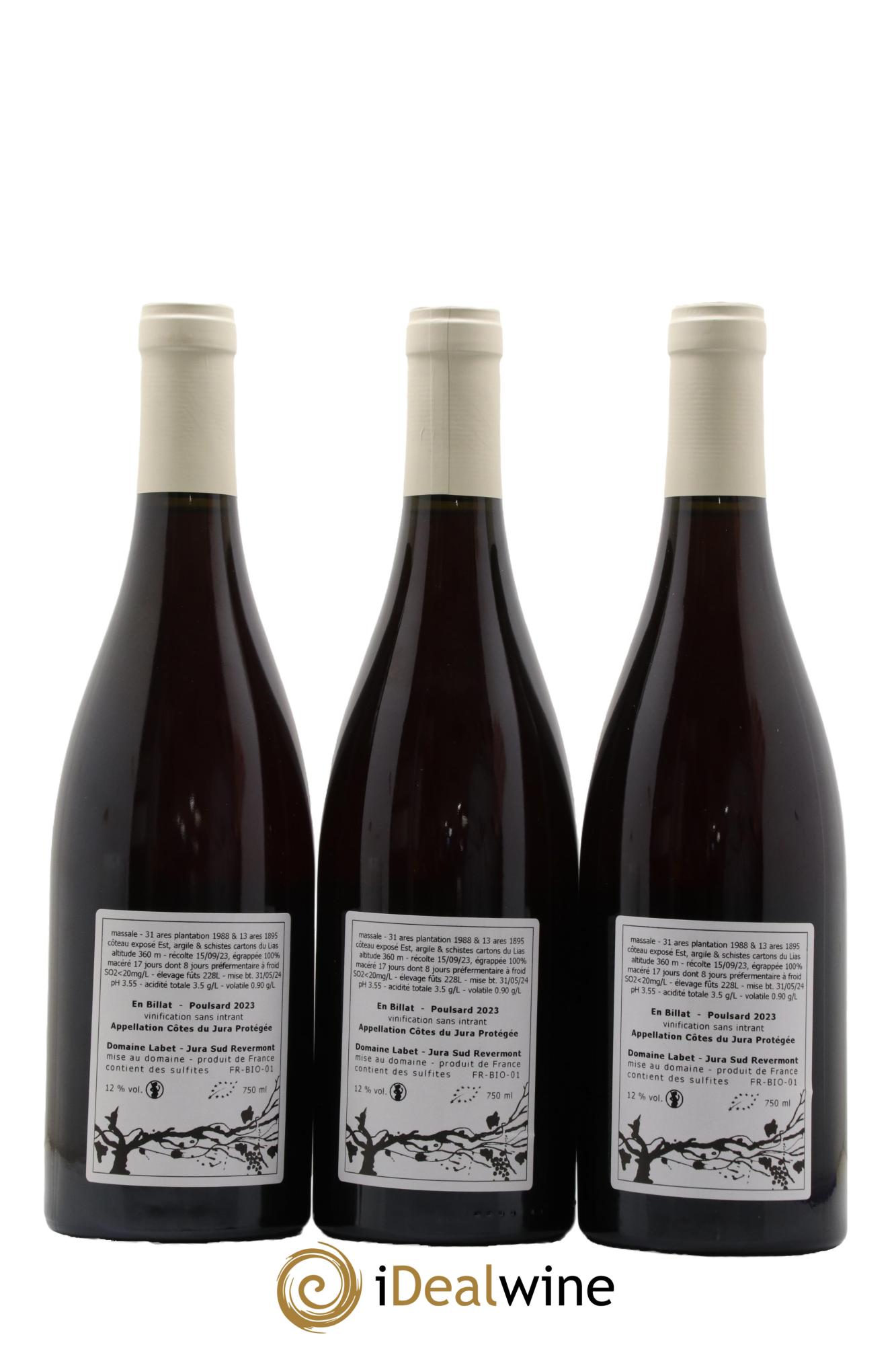 Côtes du Jura Poulsard En Billat Romain - Julien - Charline Labet 2023 - Lot de 3 bouteilles - 1