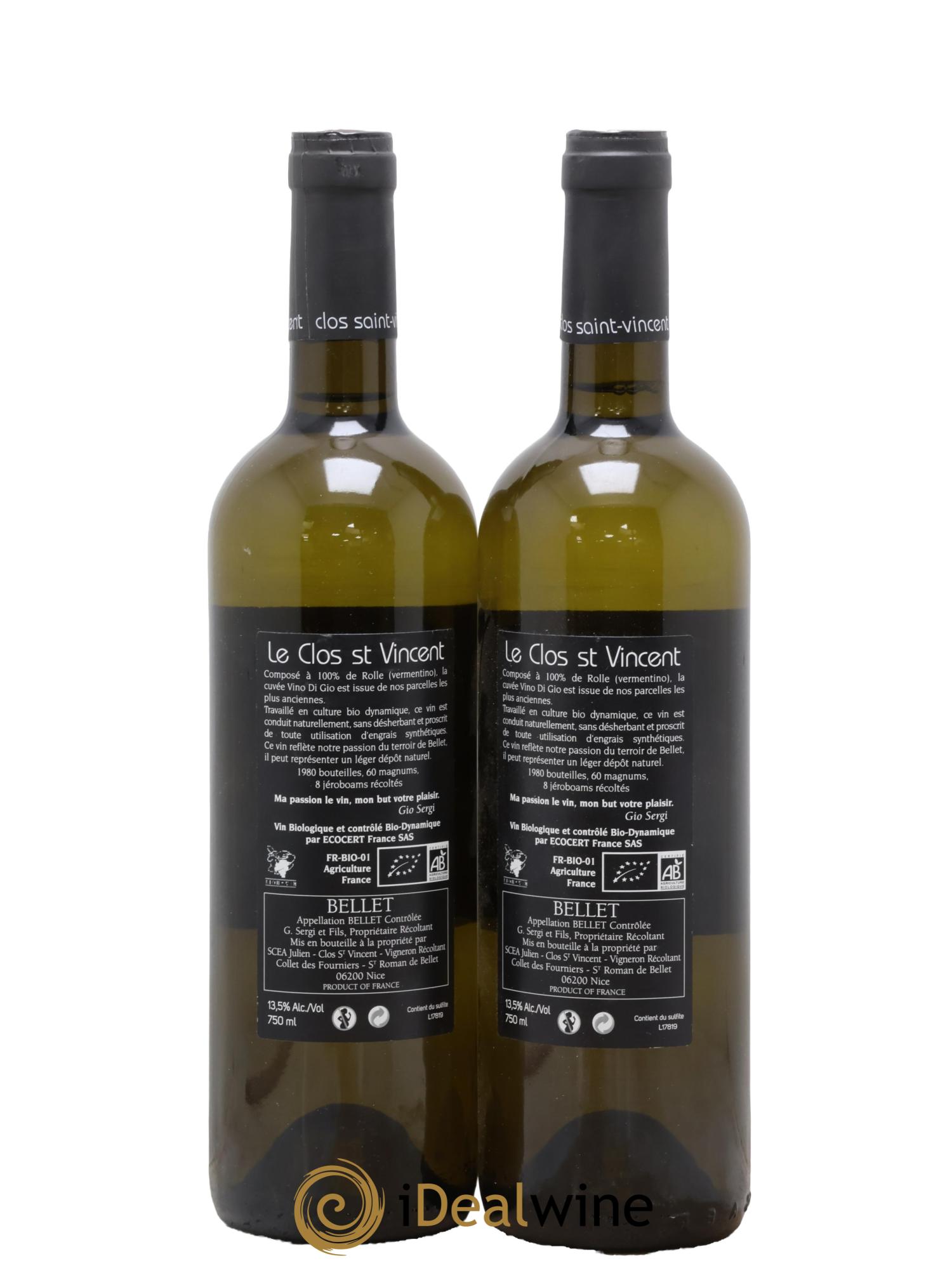Bellet Clos Saint-Vincent Vino di Gio Famille Sicardi-Sergi 2018 - Lot de 2 bouteilles - 1