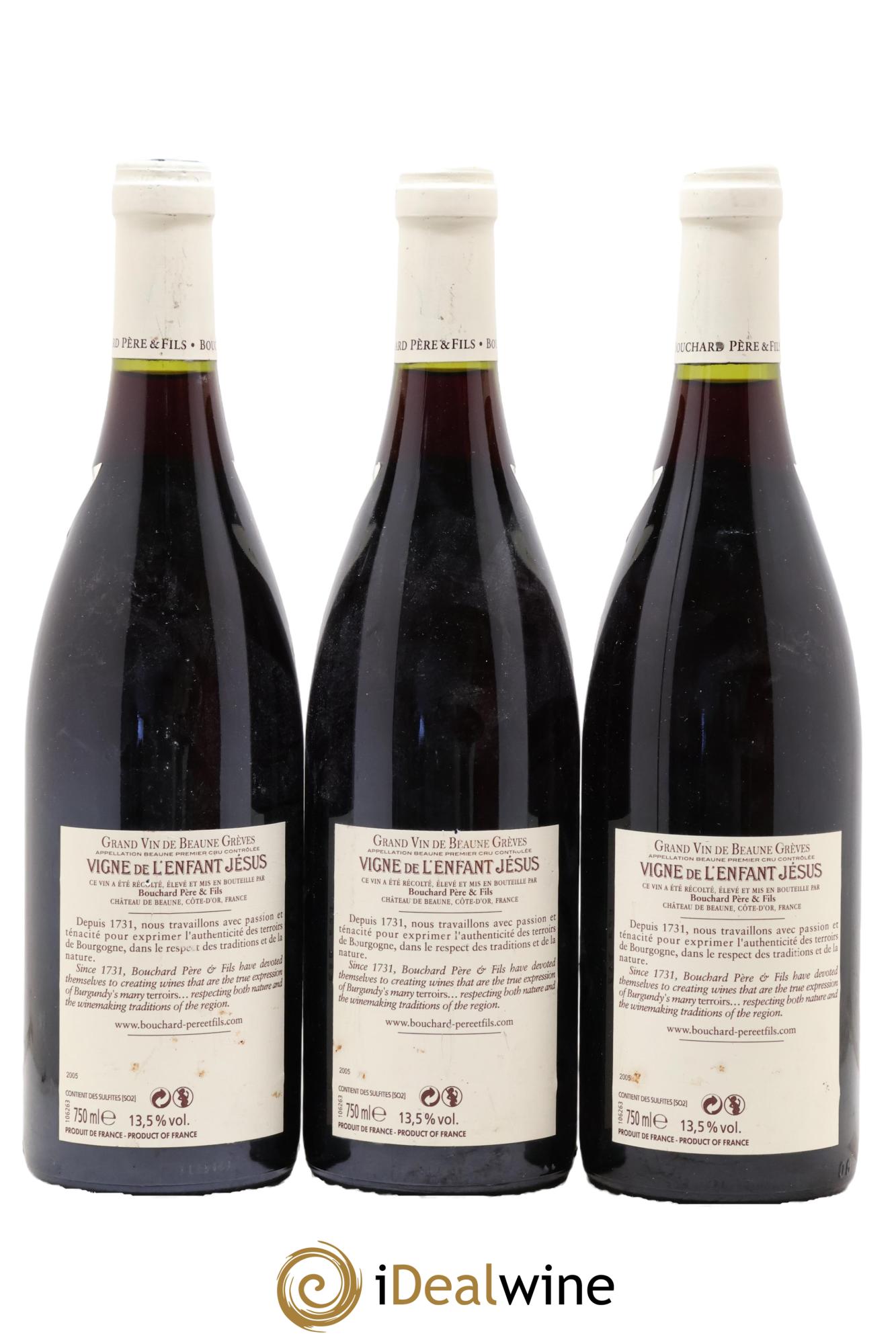 Beaune 1er Cru Grèves - Vigne de l'Enfant Jésus Bouchard Père & Fils 2005 - Lotto di 3 bottiglie - 1