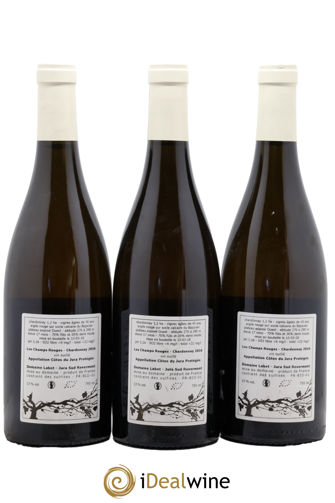 Côtes du Jura Chardonnay Les Champs Rouges Romain - Julien - Charline Labet 2016 - Lot of 3 bottles - 1