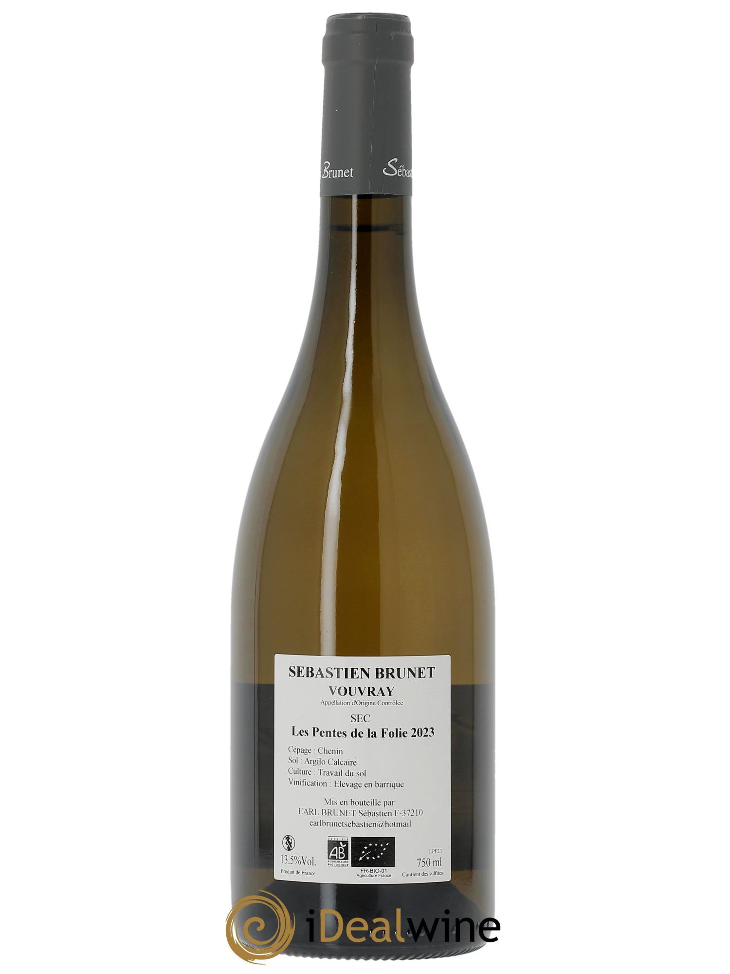 Vouvray Les Pentes de la Folie Sébastien Brunet  2023 - Lot de 1 bouteille - 1