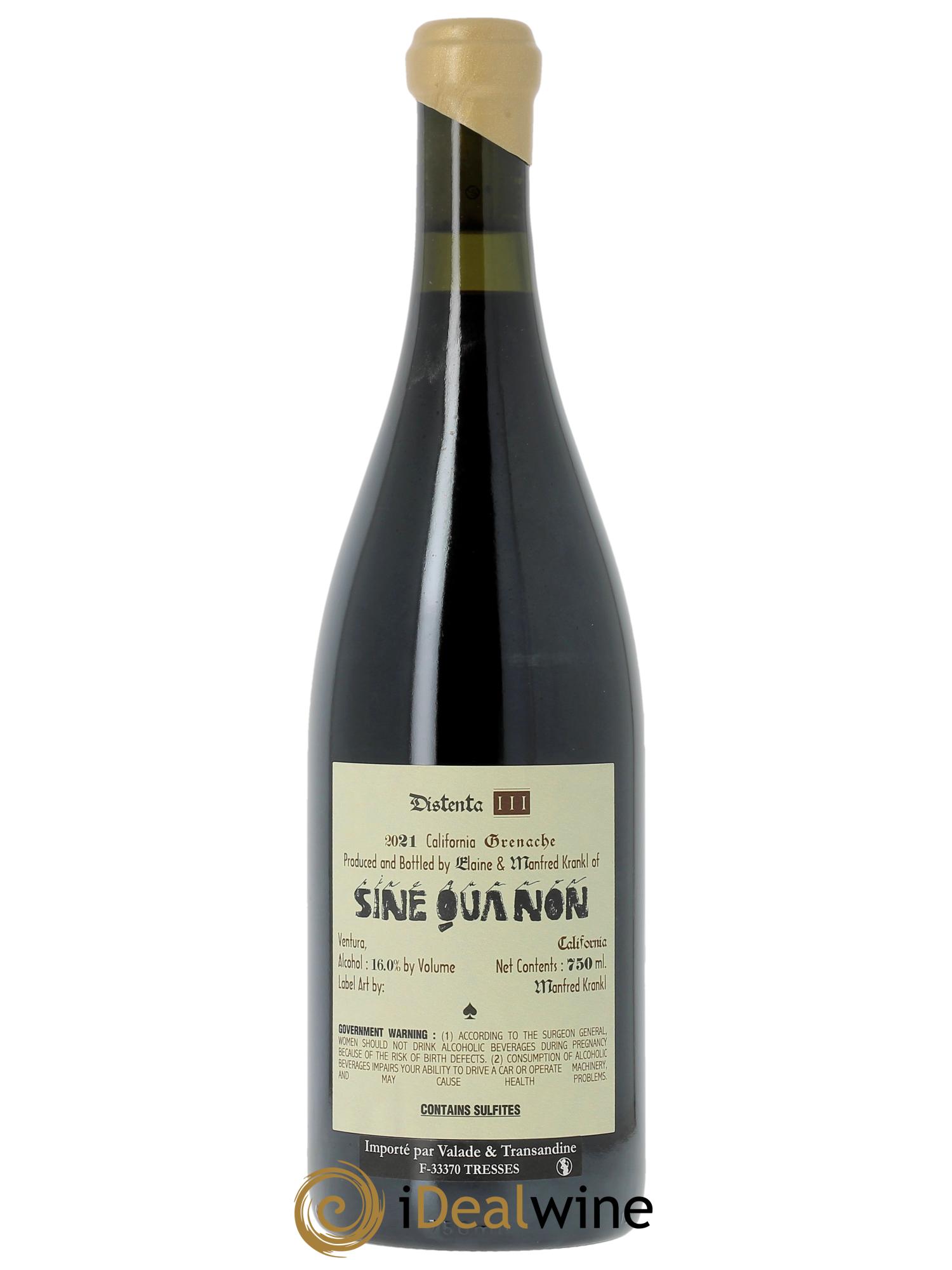 Californie Sine Qua Non Distenta III Grenache   2021 - Lot de 1 bouteille - 1