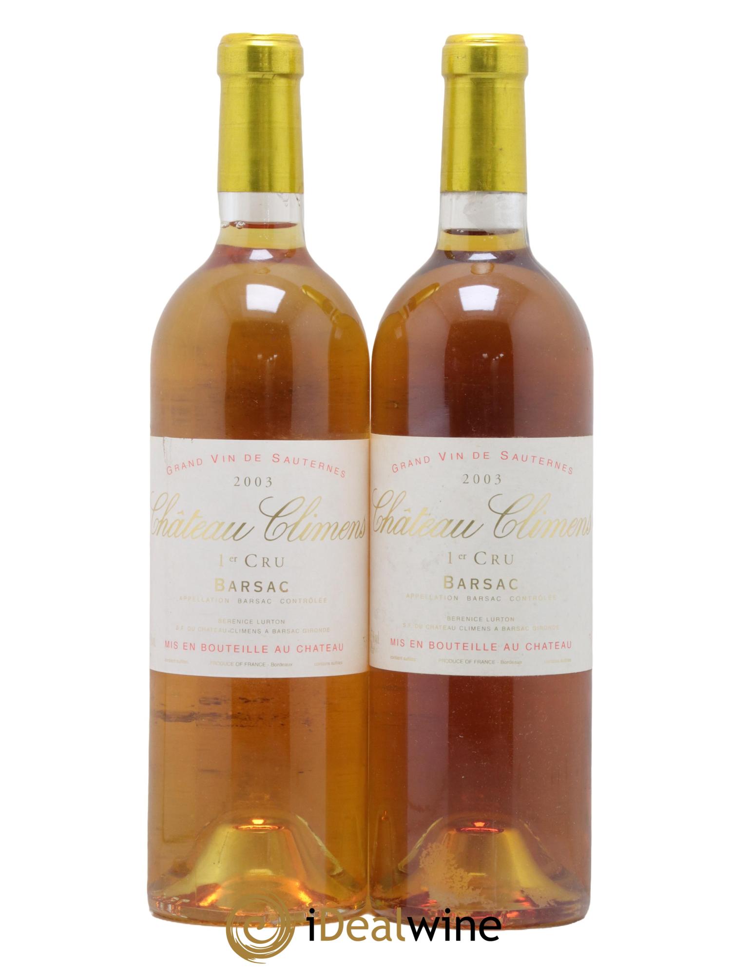 Château Climens 1er Grand Cru Classé 2003 - Lot de 2 bouteilles - 0