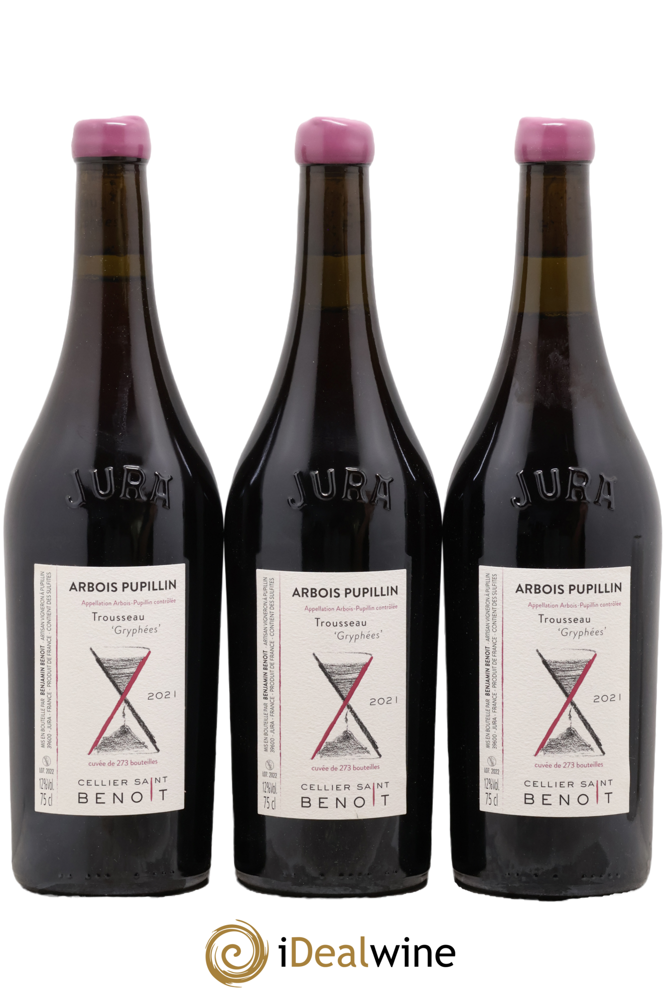 Arbois Pupillin Trousseau Gryphees Cellier Saint Benoit 2021 - Lot de 3 bouteilles - 0