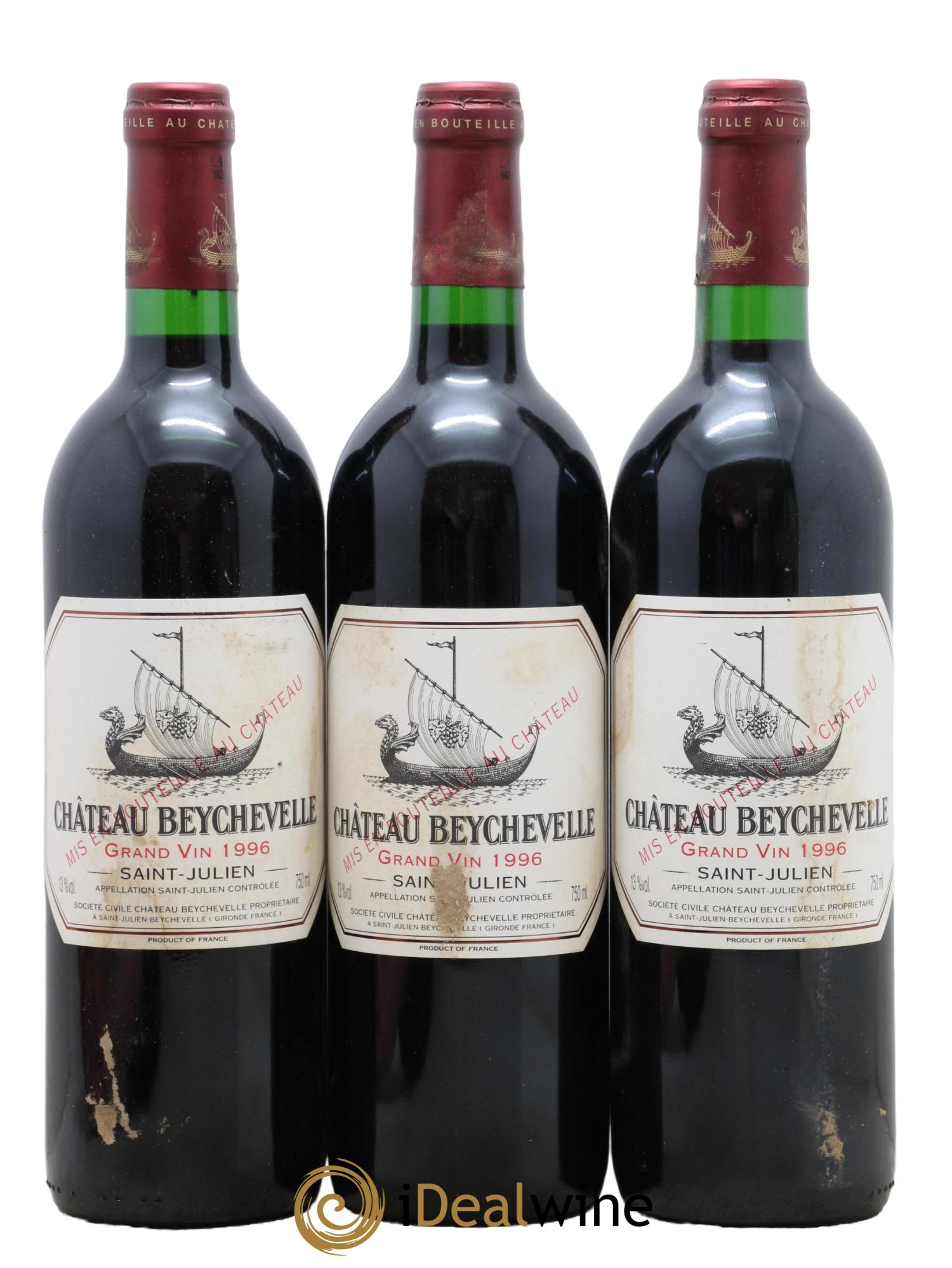 Château Beychevelle 4ème Grand Cru Classé 1996 - Lot de 3 bouteilles - 0