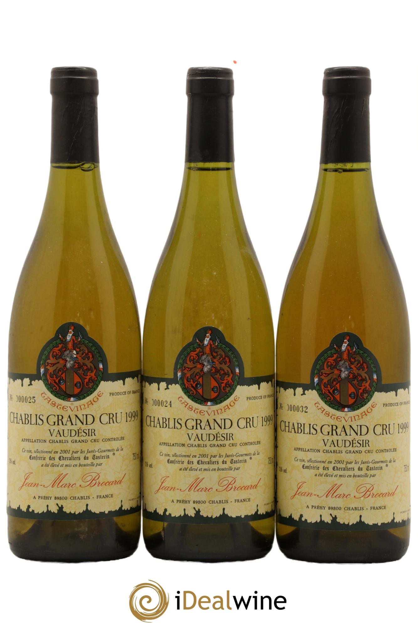 Chablis Grand Cru Vaudesir Jean-Marc Brocard (Domaine) Tastevinage 1999 - Lot de 3 bouteilles - 0