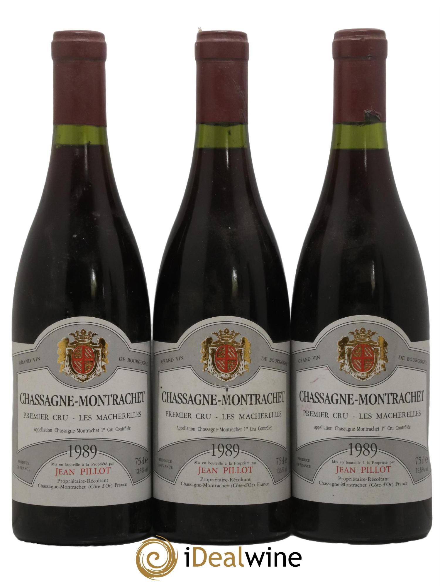 Chassagne-Montrachet 1er Cru Les Macherelles Jean Pillot 1989 - Lot de 3 bouteilles - 0