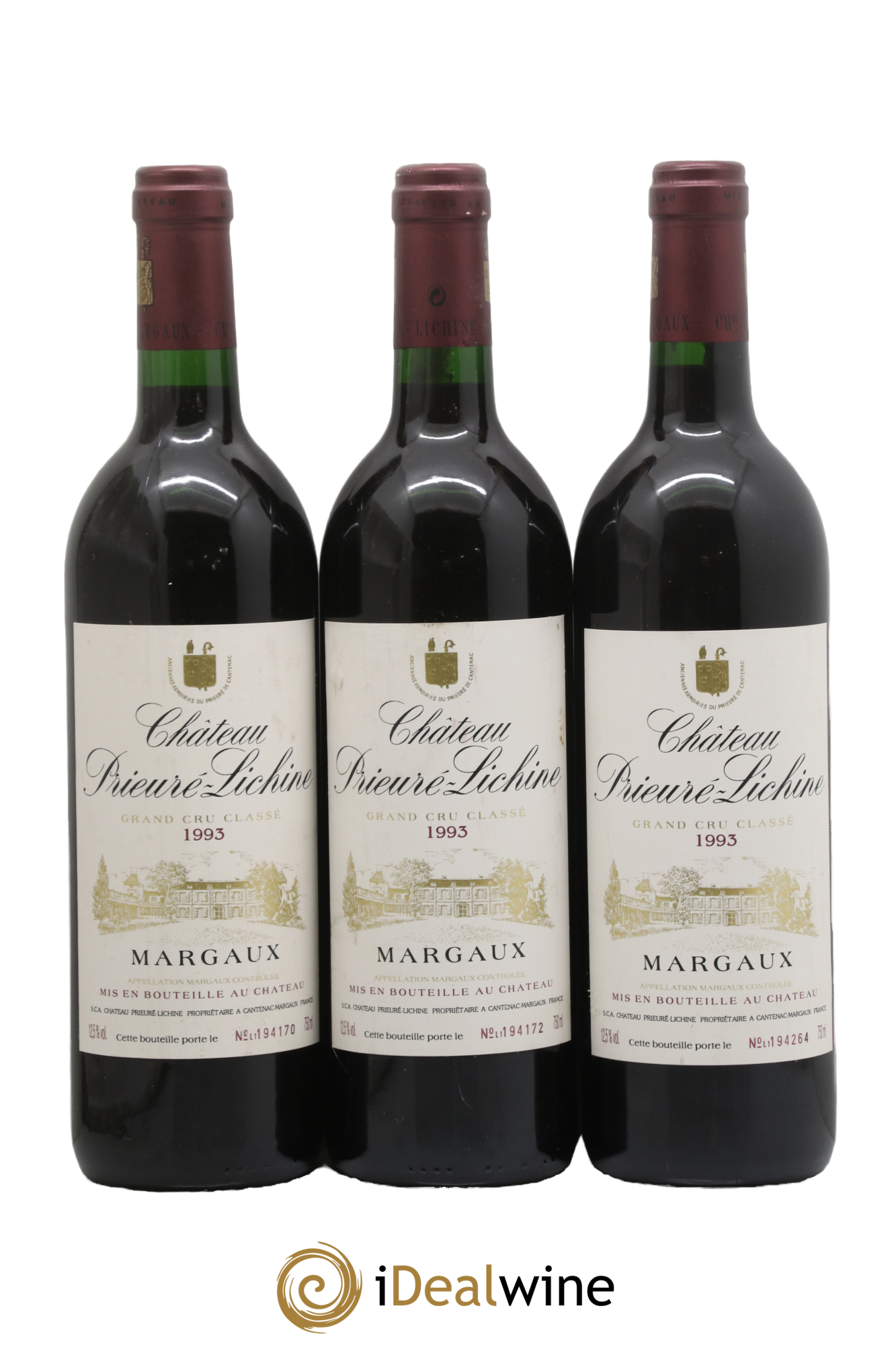 Château Prieuré Lichine 4ème Grand Cru Classé 1993 - Lot de 3 bouteilles - 0