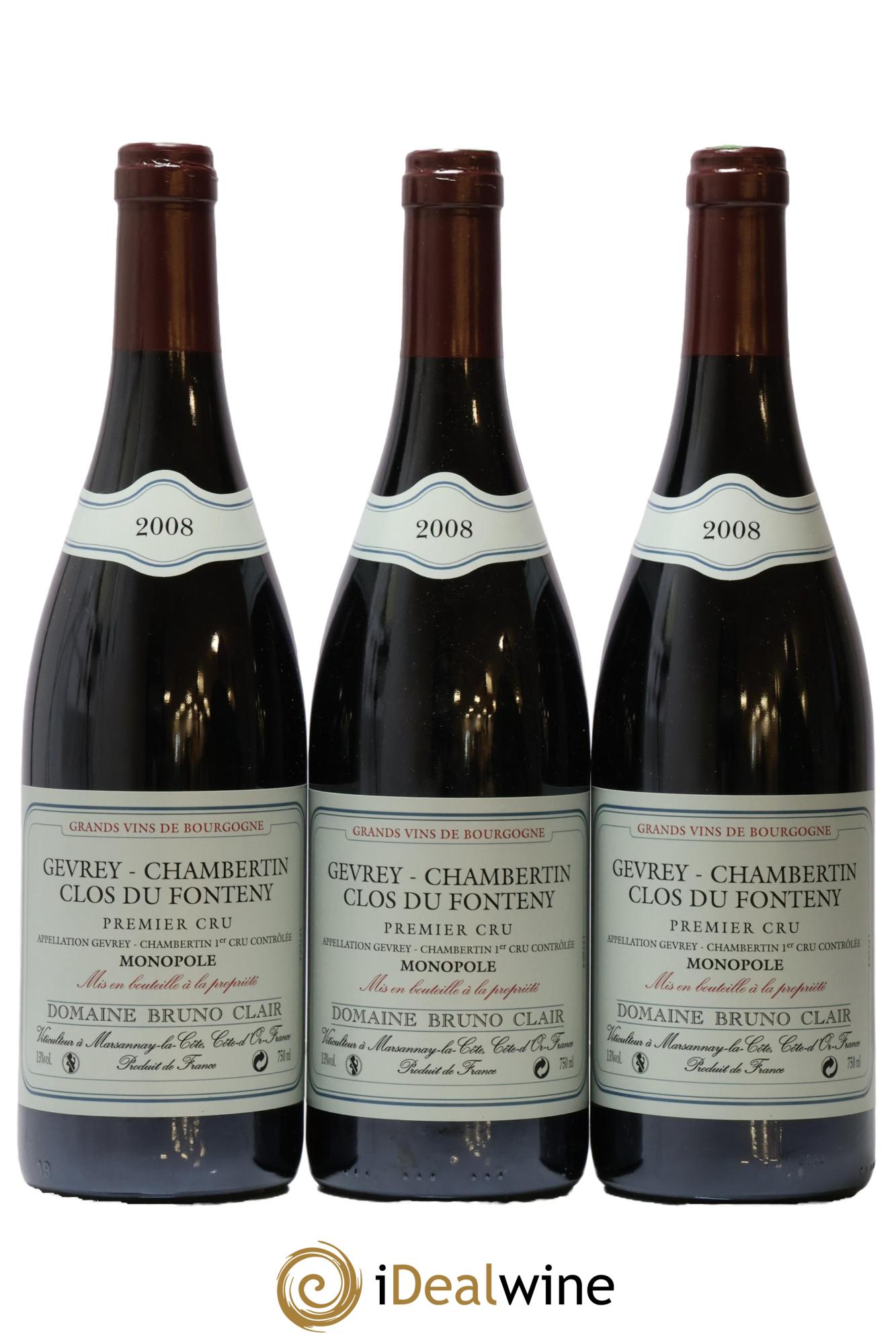 Gevrey-Chambertin 1er Cru Clos du Fonteny Bruno Clair (Domaine) 2008 - Lot de 3 bouteilles - 0