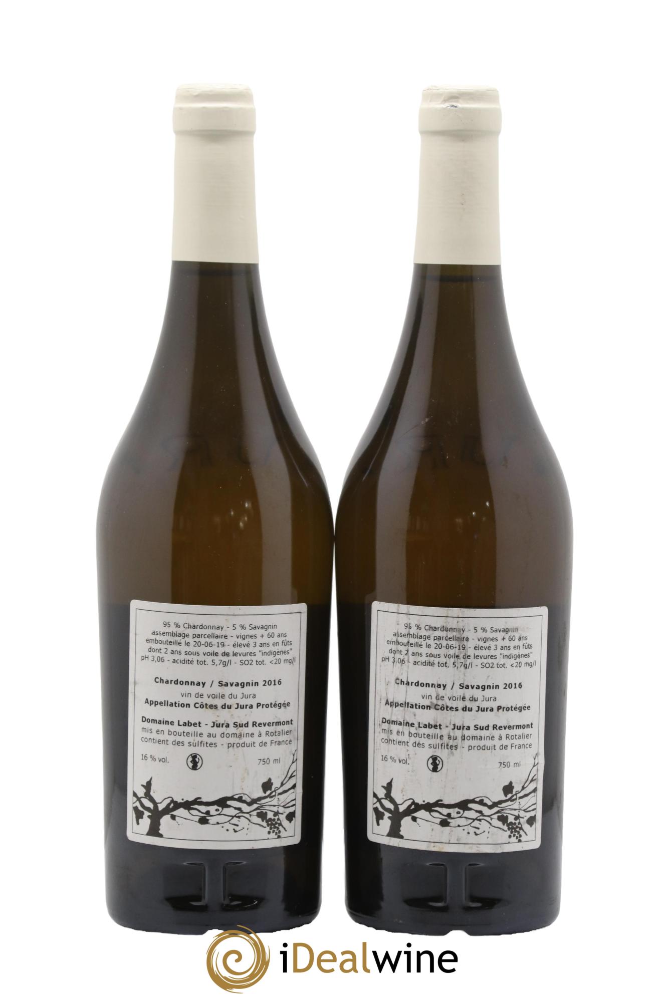 Côtes du Jura Vin de Voile Chardonnay-Savagnin cuvée de garde Romain - Julien - Charline Labet 2016 - Lot de 2 bouteilles - 1